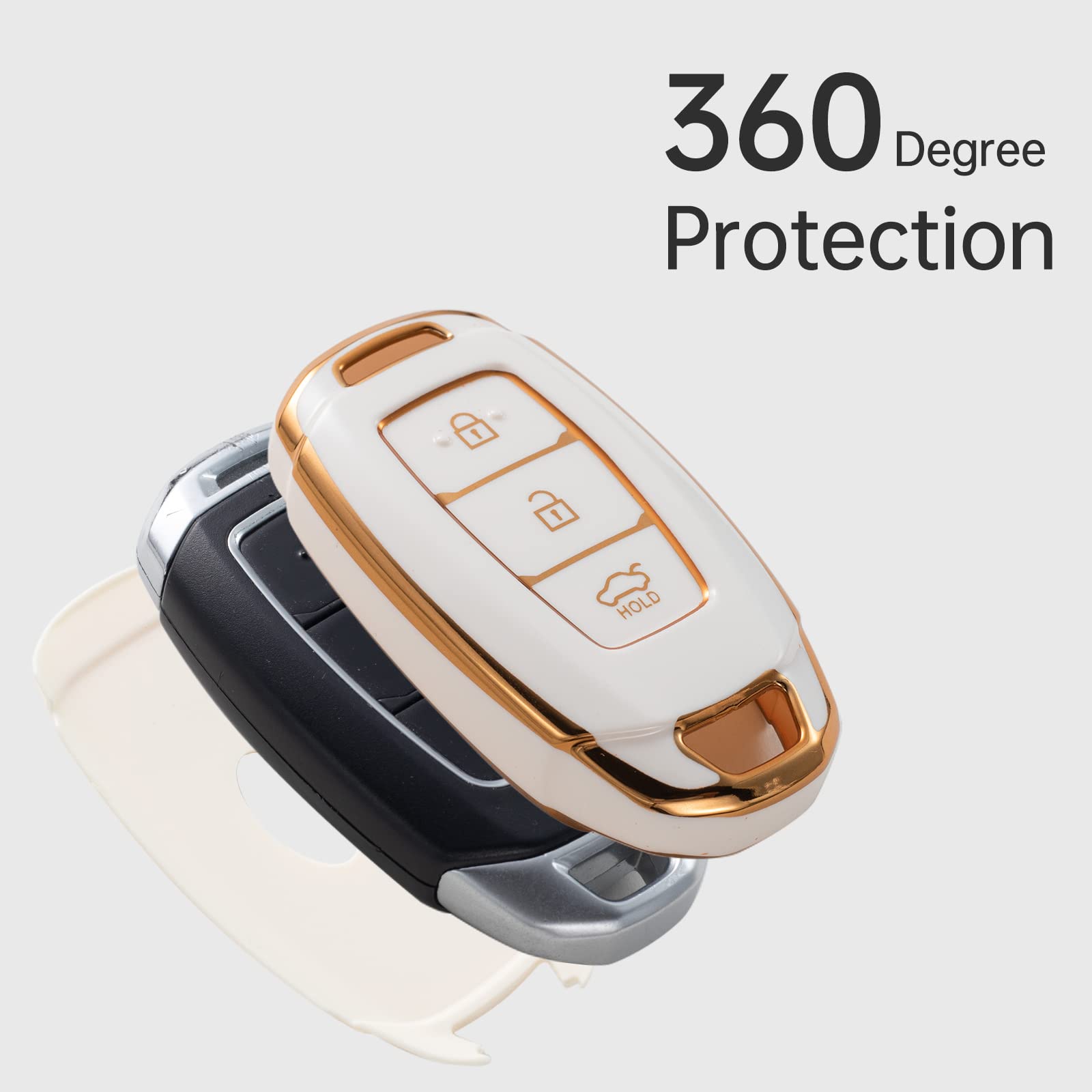 Gematay Key Fob Cover & Lanyard Set, Soft Tpu Protector For Hyundai Kona, Santa Fe, Elantra Gt, Veloster, Accent, Venue Smart Ke