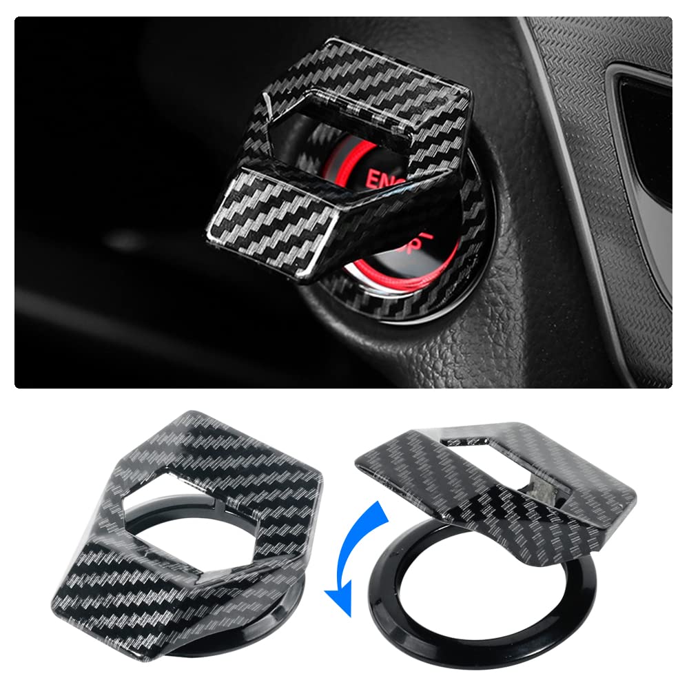 Vargtr Universal Engine Start/Stop Button Cover,Aluminum Alloy Car Power Control Trim,Push To Start Button Cover Key Protective Cover For Civic Crv Xrv Challenger Charger Chr (Carbon Fiber)