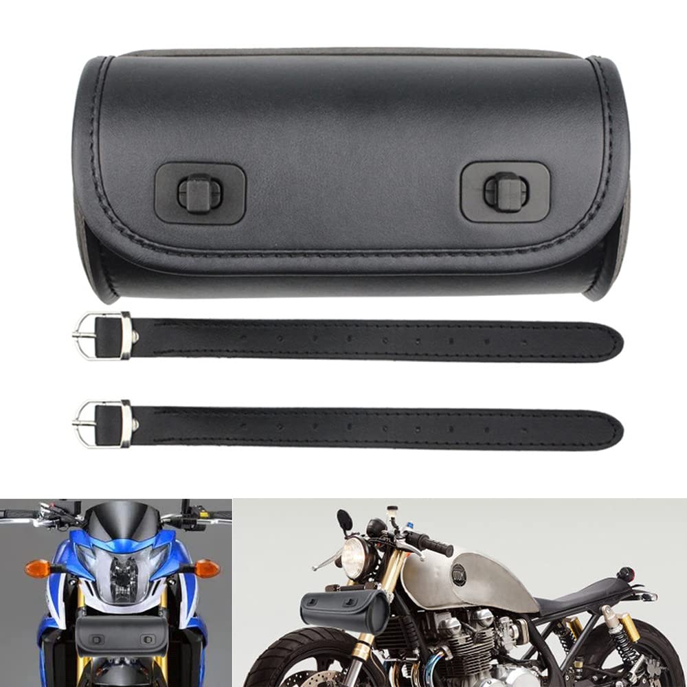Kucehiup Motorcycle Handlebar Bag,Tool Bag Pu Leather Universal Barrel Roll Bag Motorcycle Fork Bag Saddlebags Sissy Bar Pouch Storage Bag For Motorbike Bike(Black)