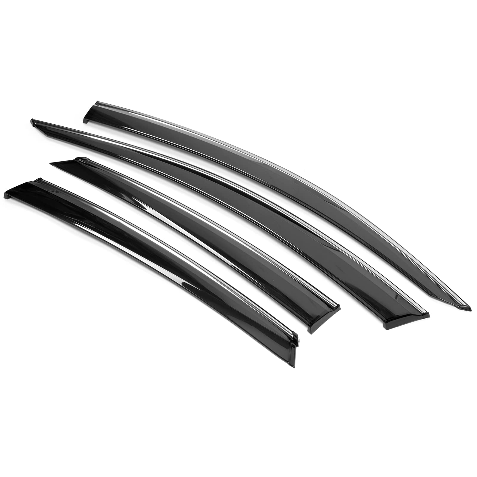 Window Visor Compatible With 2016-2021 Honda Civic, Factory Style Injection W Chrome Trim Pc Rain Guard Shade By Ikon Motorsports, 2017