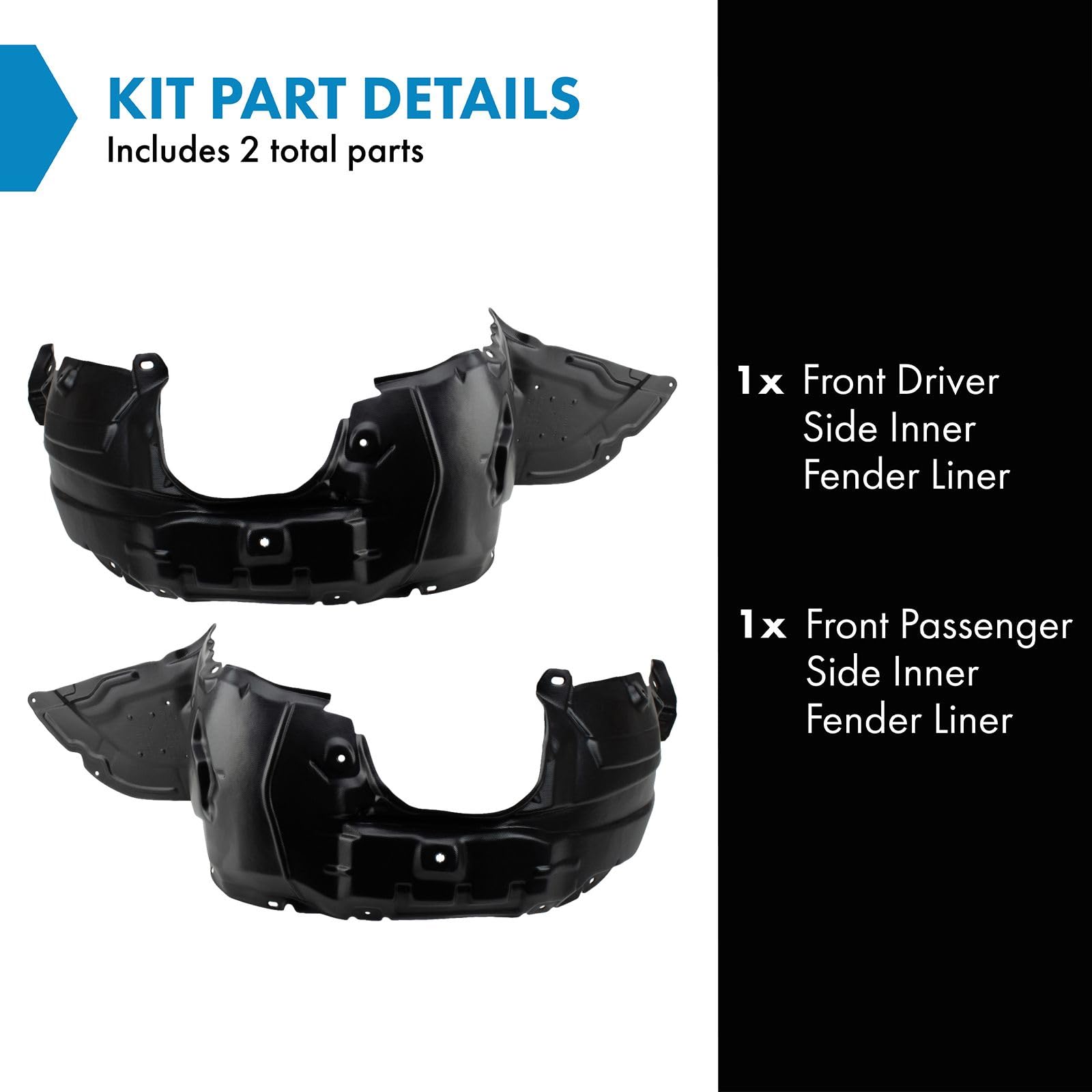 Trq Front Inner Fender Liner Set Compatible With 2010-2011 Mazda 3 Ma1248138 Ma1249138