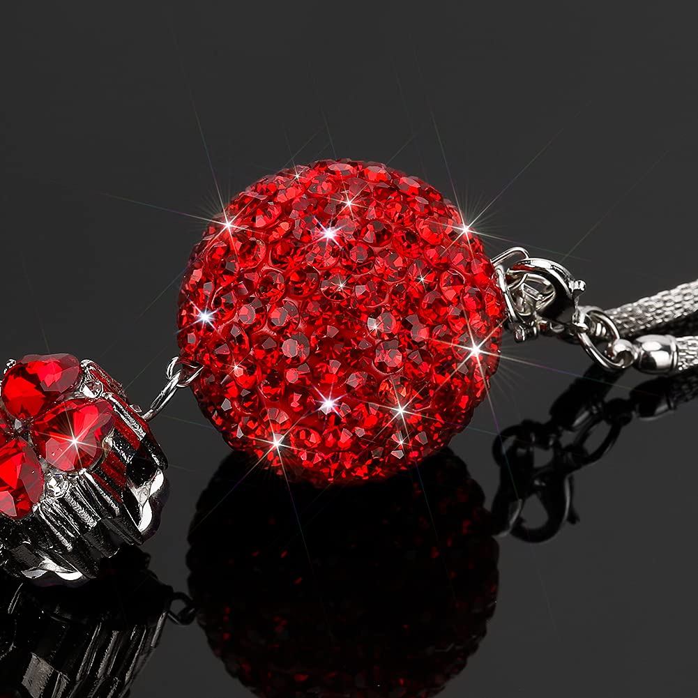 Otostar Bling Crystal Ball And Drops Car Hanging Accessories, Car Rear View Mirror Pendant Charms Interior Sun Catcher Ornament, Bling Car Accessories For Women Girls (Red)