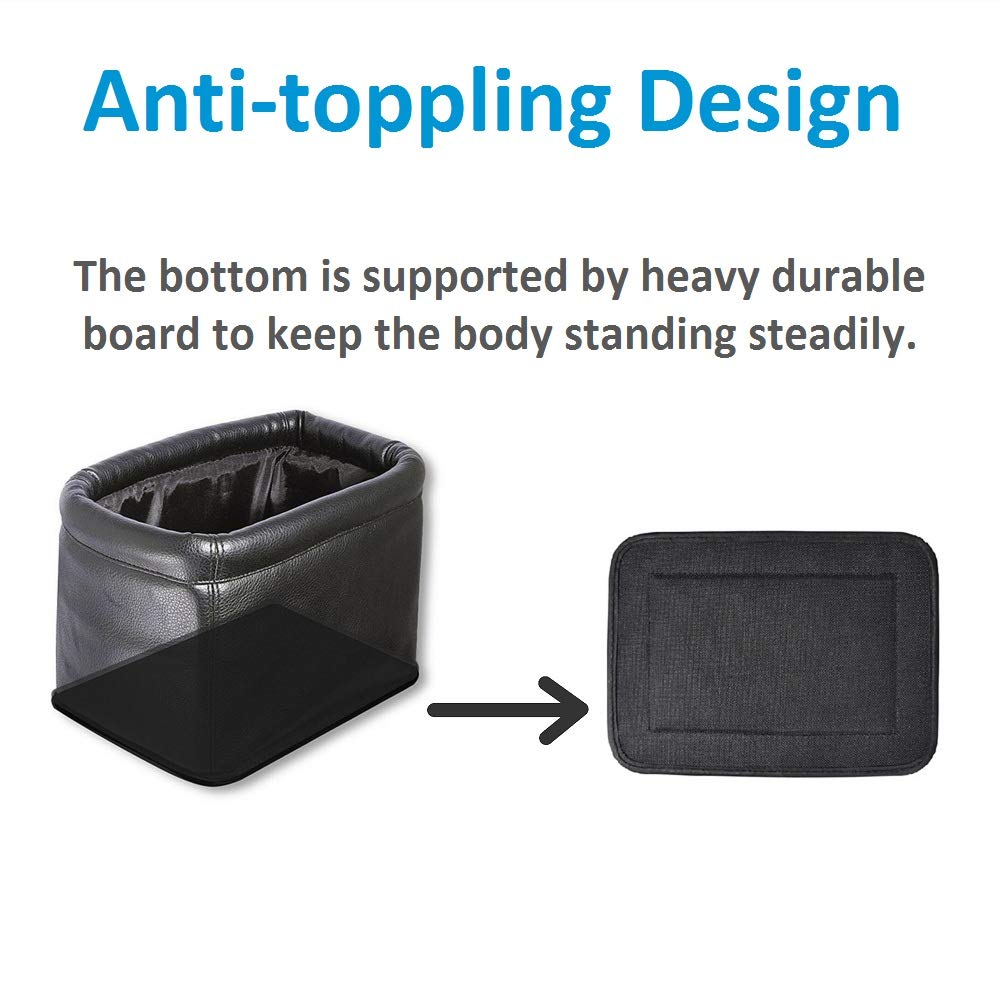 Kingberwi Leather Car Trash Can, Luxury Car Organizer, Leakproof Garbage Can For Car And Trucks Black
