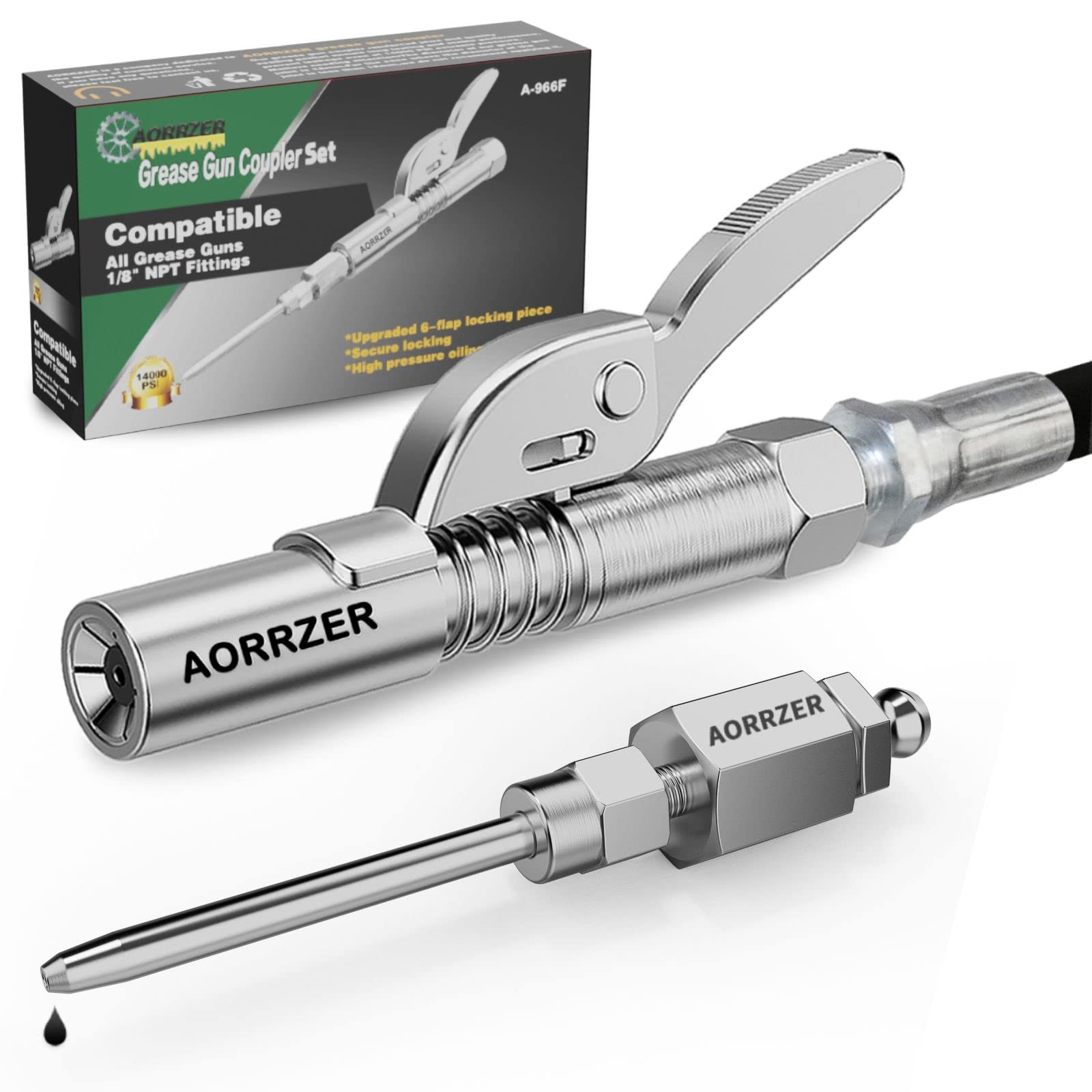 Aorrzer Grease Gun Needle Tip & Grease Gun Coupler Set,Upgrade Narrow Needle Dispenser For Grease Gun, Grease Zerk Fittings Comp