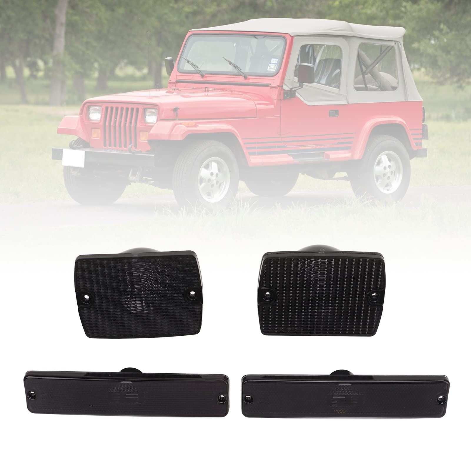 4Pc Side Marker Light And Turn Signal Light Housings 56001378 Turn Signal Sidemarker Lamps Replacement For Wrangler Yj (Smoky Bl