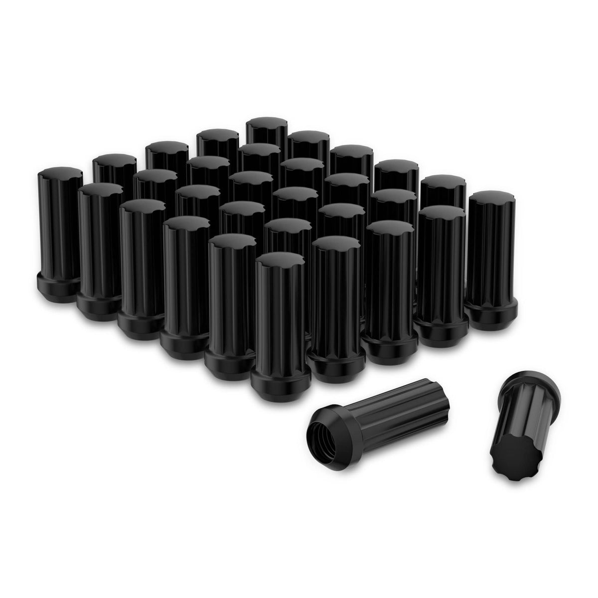 Richeer 32X Black M14X1.5 Lug Nut, Bulge Acorn Spline Bulge Seat, Closed End Long Extended Xl Spline With 1 Socket Key For Expre
