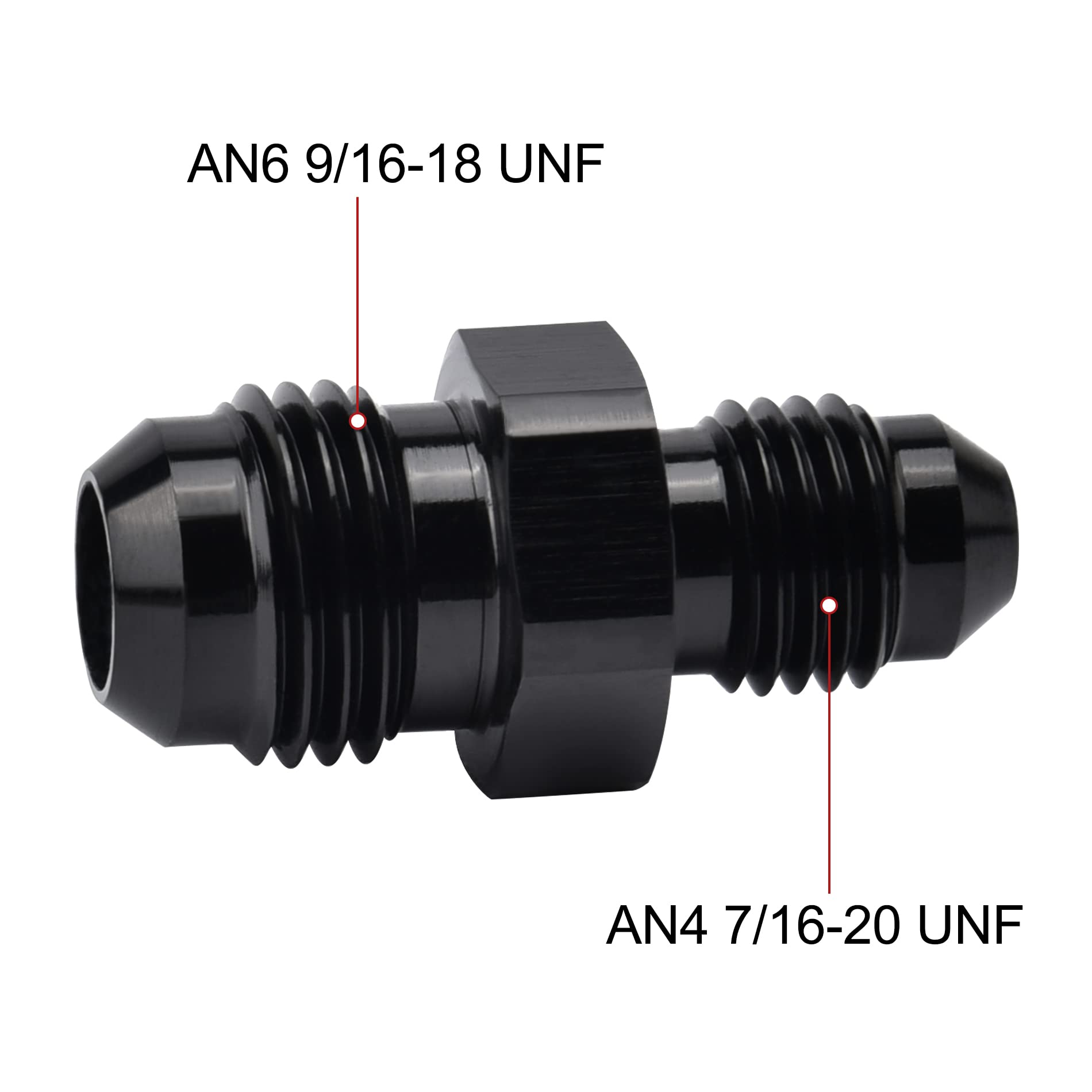 Evil Energy 6An Male To An4 Male Flare Reducer Coupler Union Straight Adapter Fitting Black 2Pcs
