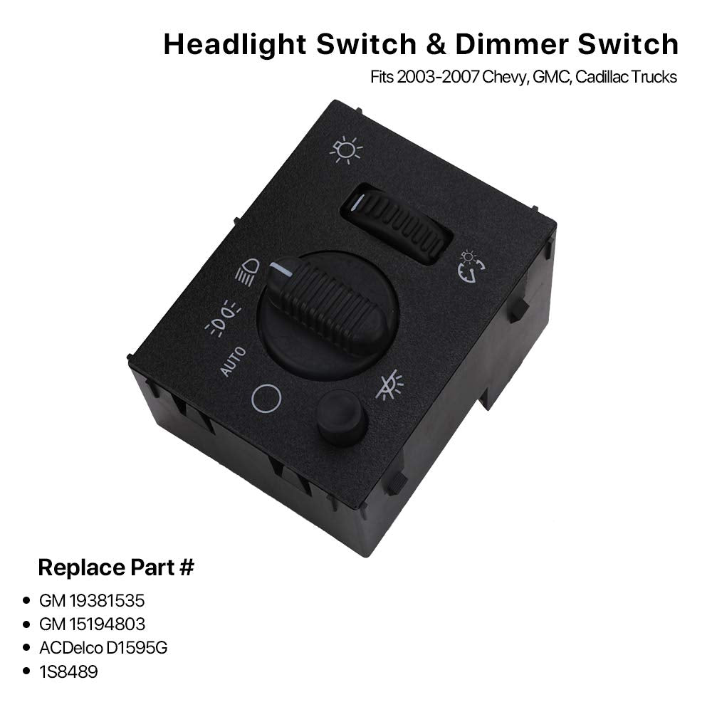 Headlight Switch Headlamp Dimmer Switch - Compatible With 2003-2006 Chevy Silverado, Suburban, Tahoe, Gmc Sierra, Yukon, Cadillac Escalade - Replace D1595G, 19381535, 15194803, 1S8489