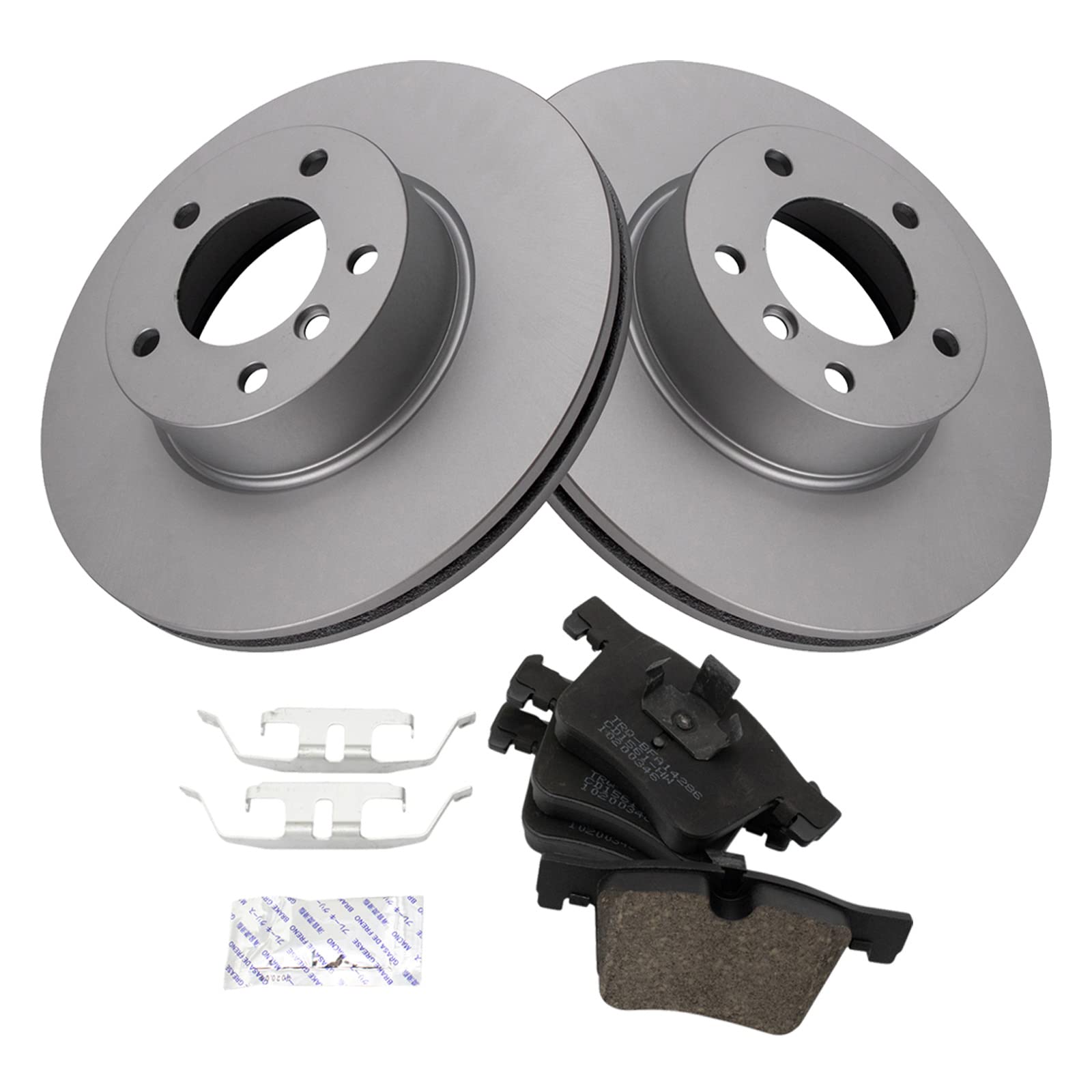 Trq Front Ceramic Disc Brake Pad & Replacement Coated Rotor Kit Compatible With Bmw