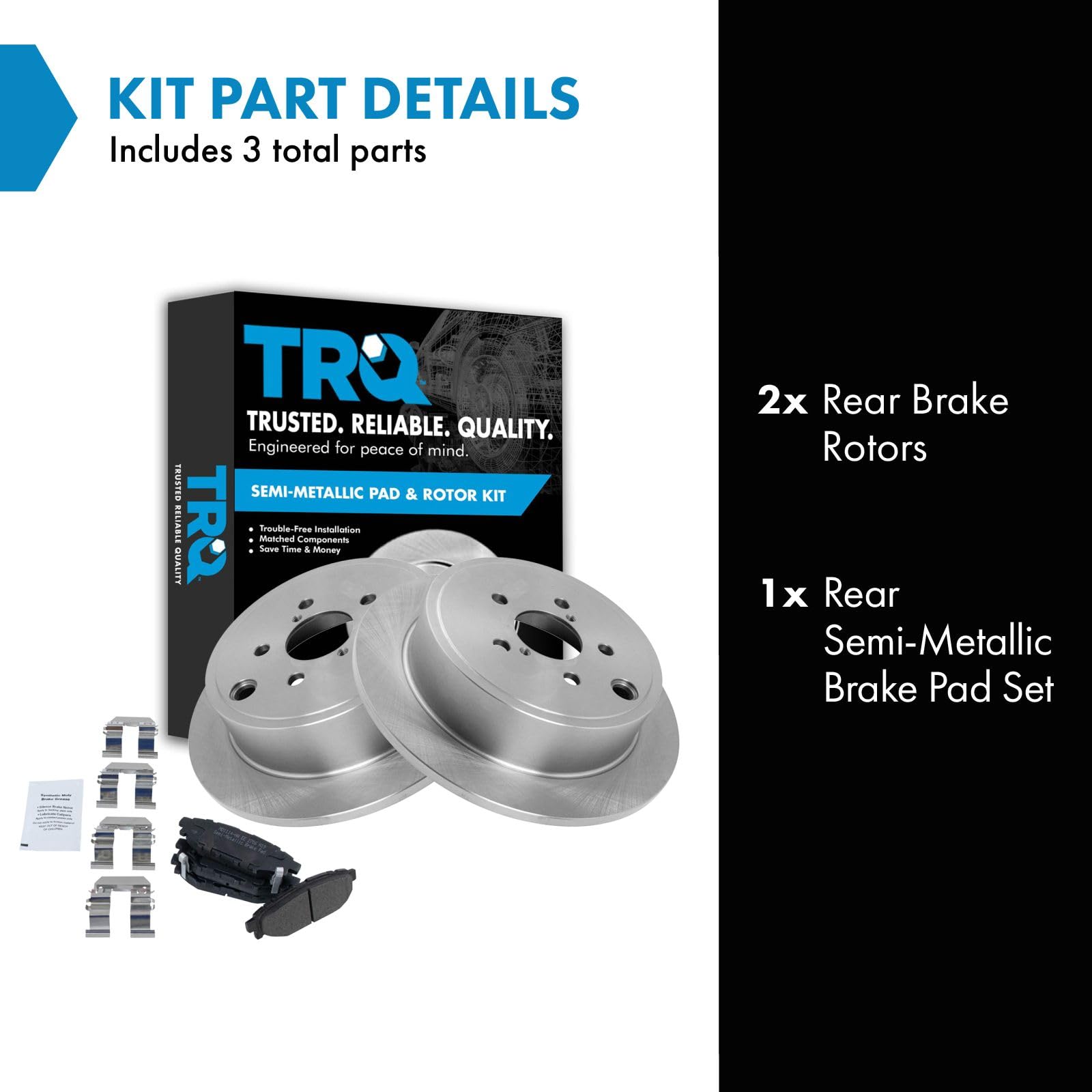 Trq Rear Brake Pad & Rotor Kit Brake Pads Brake Rotor Semi-Metallic Compatible With 2009-2013 Subaru Forester 2008-2014 Impreza