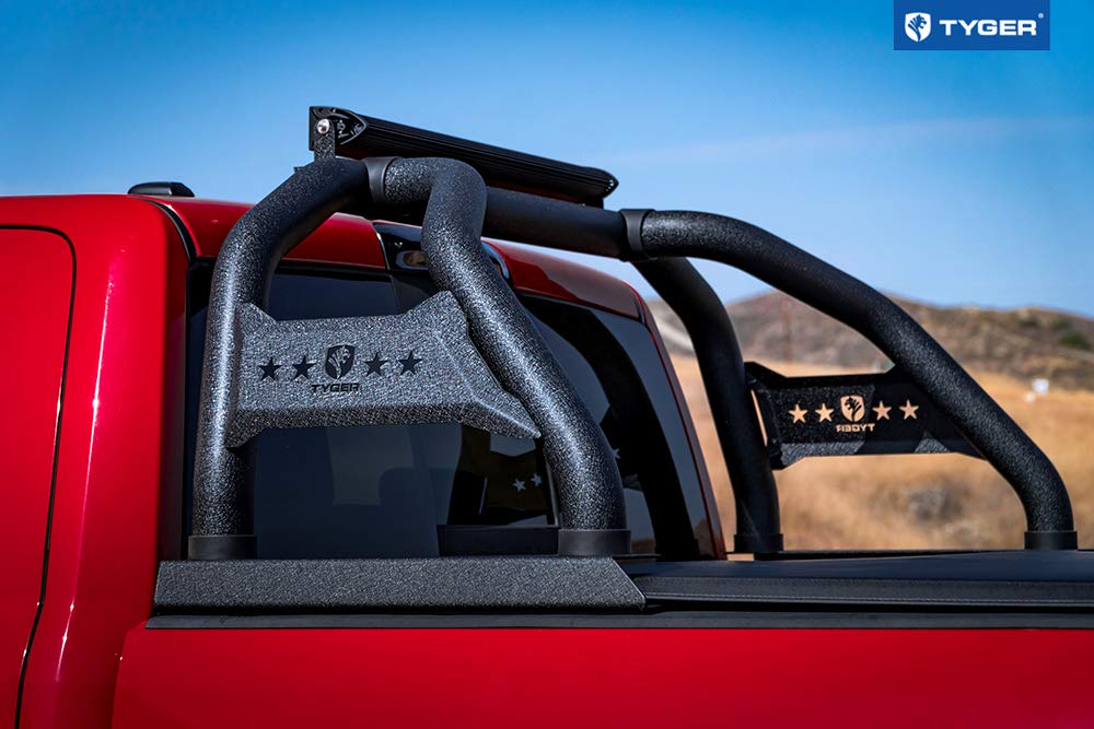 Tyger Auto Sport Bar Compatible With 2002-2018 Dodge Ram 1500; 2002-2023 2500 3500; 2019-2024 Classic | Fleetside 6.5/8' Bed | Tg-Sb7D88258 | Textured Black | Light Mount | Roll Bar