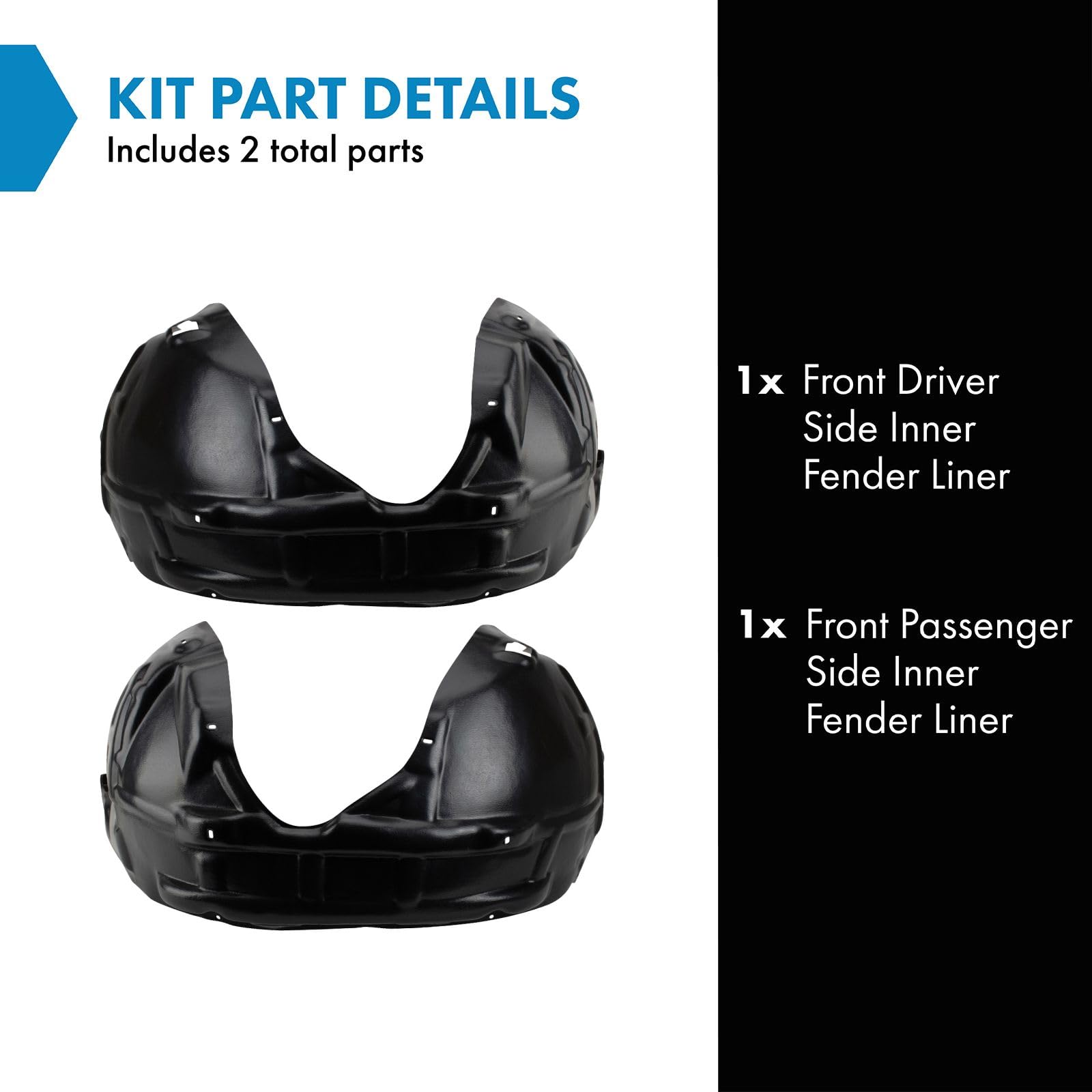 Trq Front Inner Fender Liner Set Compatible With 2008-2014 Dodge Challenger Ch1248150 Ch1249150