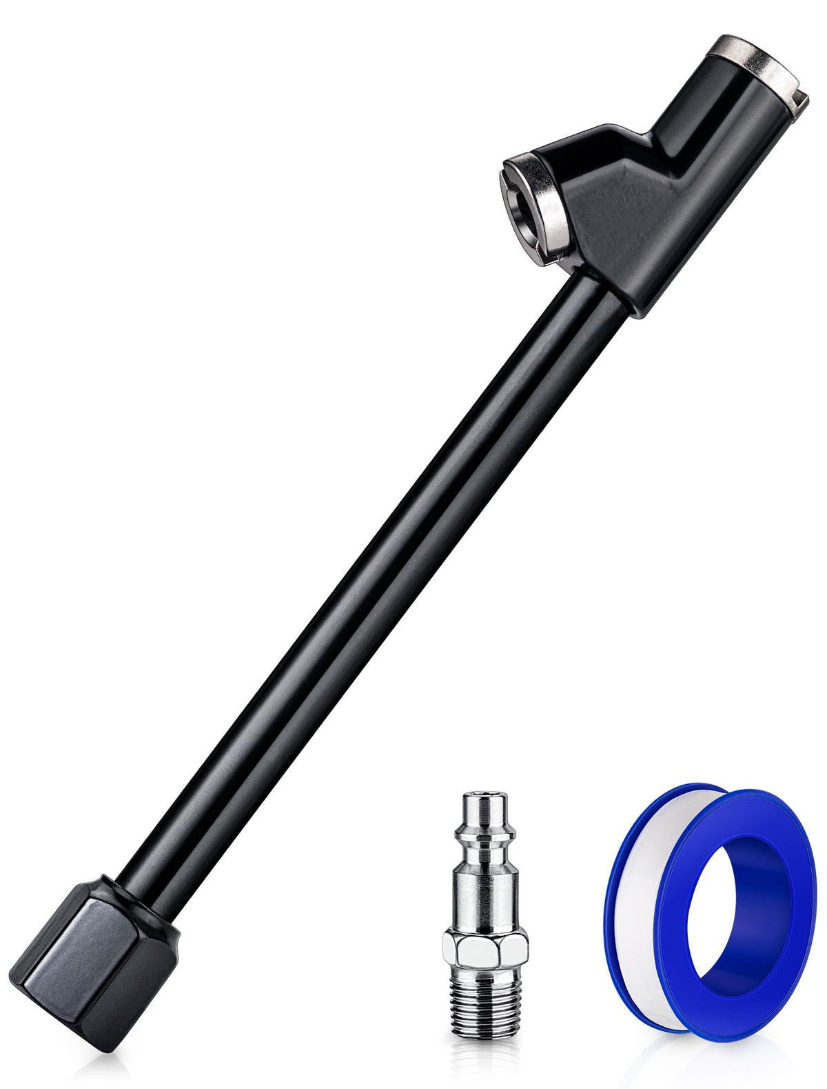 Lumiteco 1/4'' Female Npt Dual Head Tire Air Chuck Set, Extended Straight Foot Tire Chuck W/Quick Plug For Tire Inflator Gauge&A