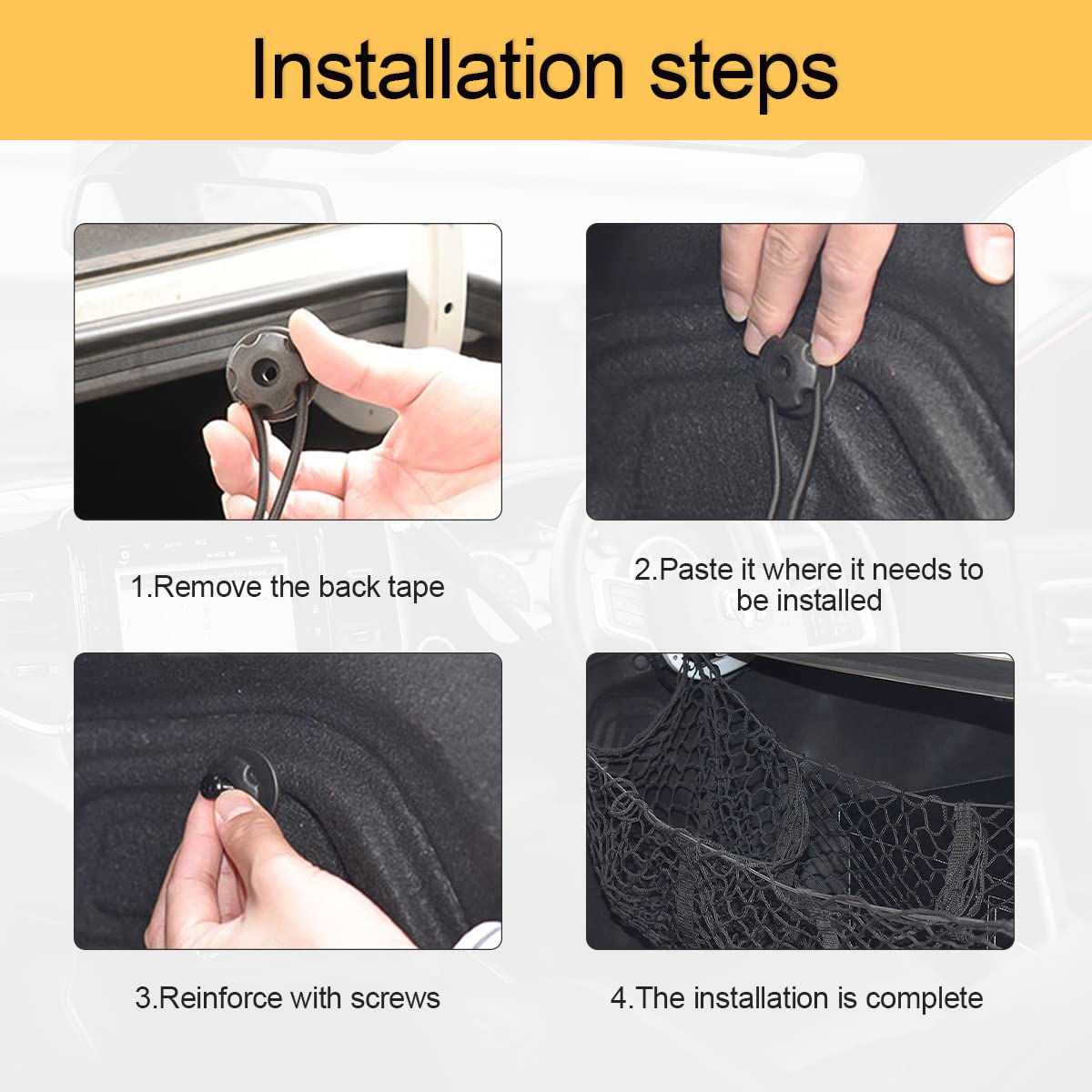 Cargo Net For Car, Expandable 3 Pocket Heavy-Duty Cargo Net Organizer, Black Mesh Storage Pocket With 4 Metal Carabiners Univers