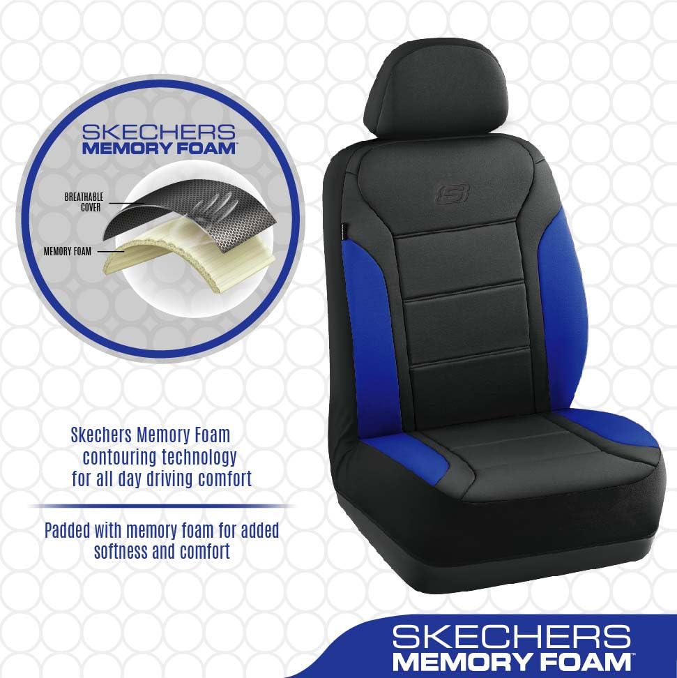 Skechers Memory Foam Car Seat Covers, Lycra Seat Covers Thick Memory Foam, Car Seat Cover Full Sets, Airbag Compatible, Automoti