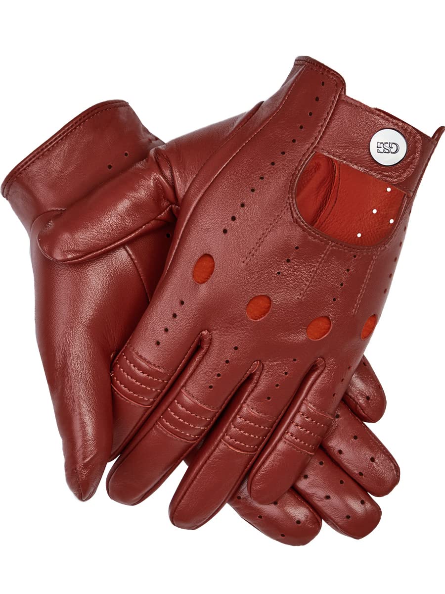 GSG Men Genuine Leather Gloves Burgundy Red Unlined Biking Touchscreen Driving Gloves X-Large Palm Hole