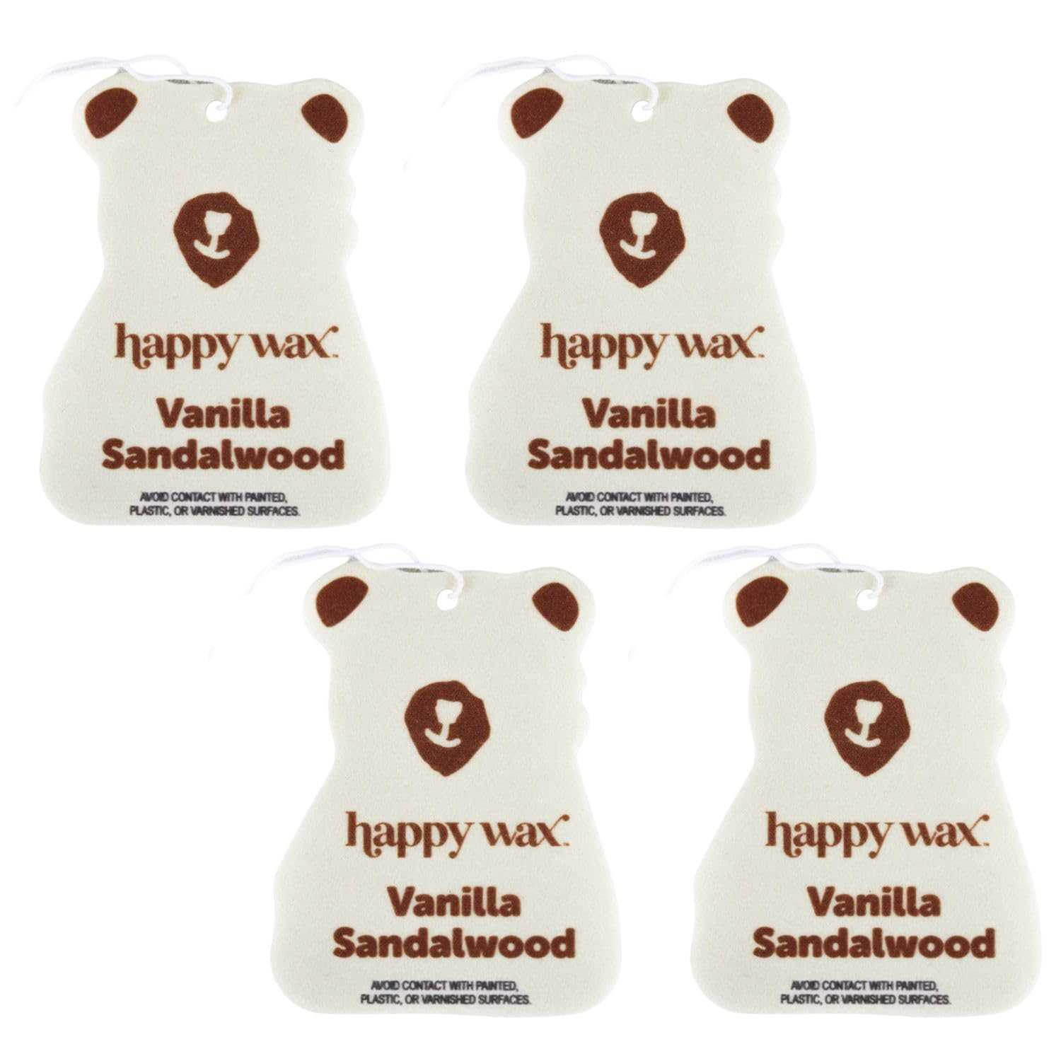 Happy Wax Vanilla Sandalwood Hanging Car Cub Air Freshener - Scented And Infused With Natural Essential Oils - Cute 4-Pack