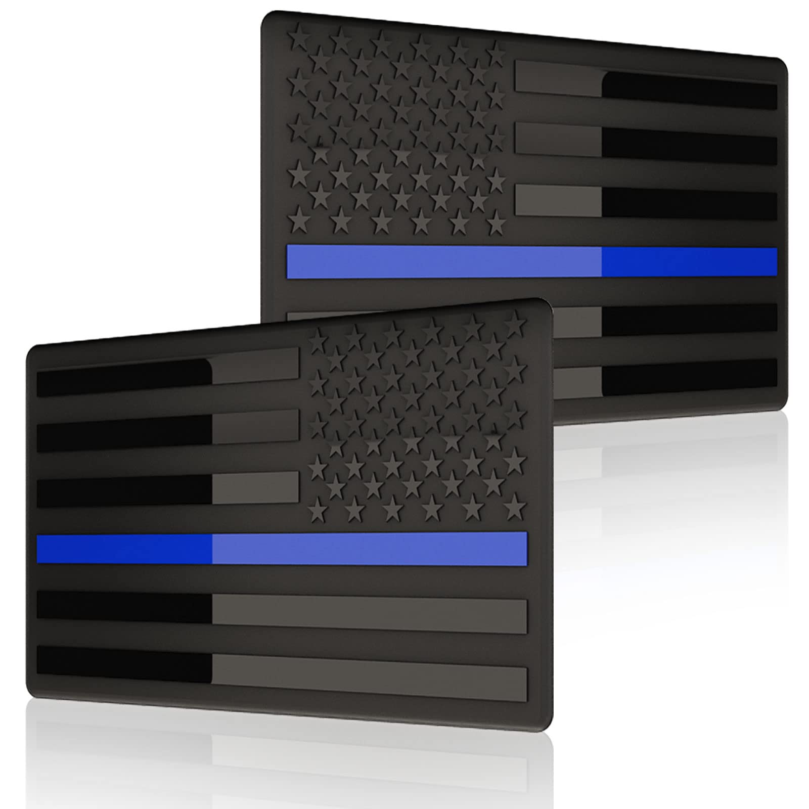 Embossed 3D Metal Thin Blue Line All Black American Flag Emblem Decal Stickers (1 Pair), Matte Black 5' X 3' Patriotic Usa Us Flag Decals For Car, Truck, Motorcycle Honoring Police Law Enforcement