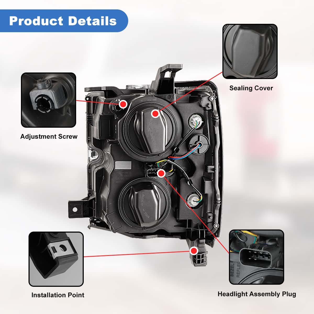 Roxx Headlight Assembly Fit For 2015-2019 Chevy Silverado 2500&3500, Low/High Beam Headlight Replacement For 2015-2019 Chevy Silverado 2500/3500, Black Housing With Clear Lens