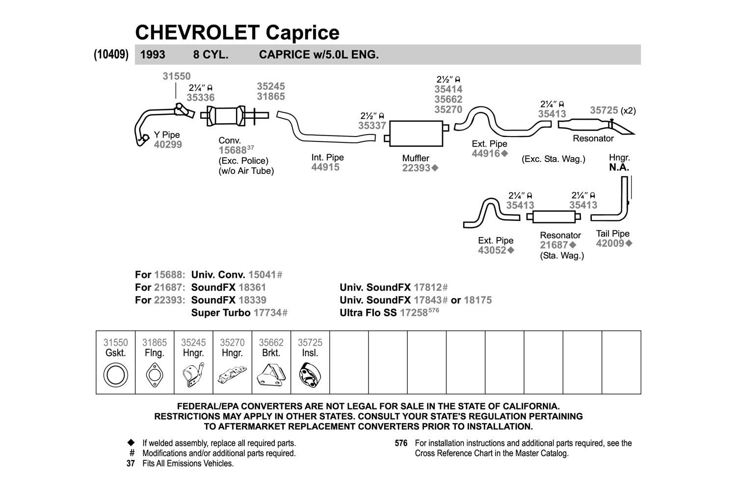 Walker Soundfx 18339 Direct Fit Exhaust Muffler 2.5 Inlet (Id) 2.5 Outlet (Id) For Chevrolet Caprice