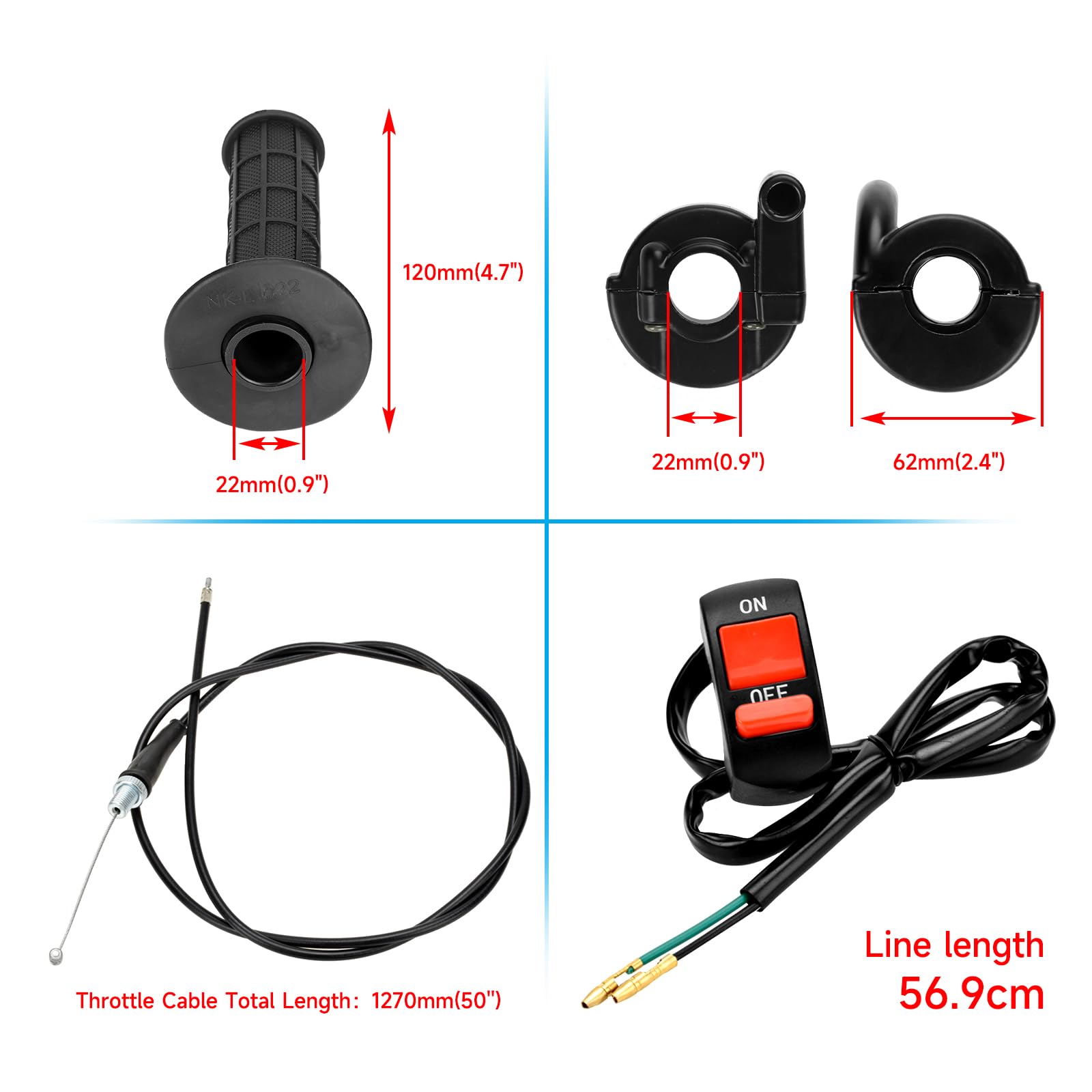 Hiaors 7/8' 22Mm Twist Throttle Cable Handle Kit For Predator 196Cc 212Cc 6.5Hp Coleman Ct200U Ct200U-Ex Bt200X Baja Warrior Mb200 79Cc 100Cc Ct100U Cc100X Doodle Bug Db30 Motovox Mini Bike Go Kart