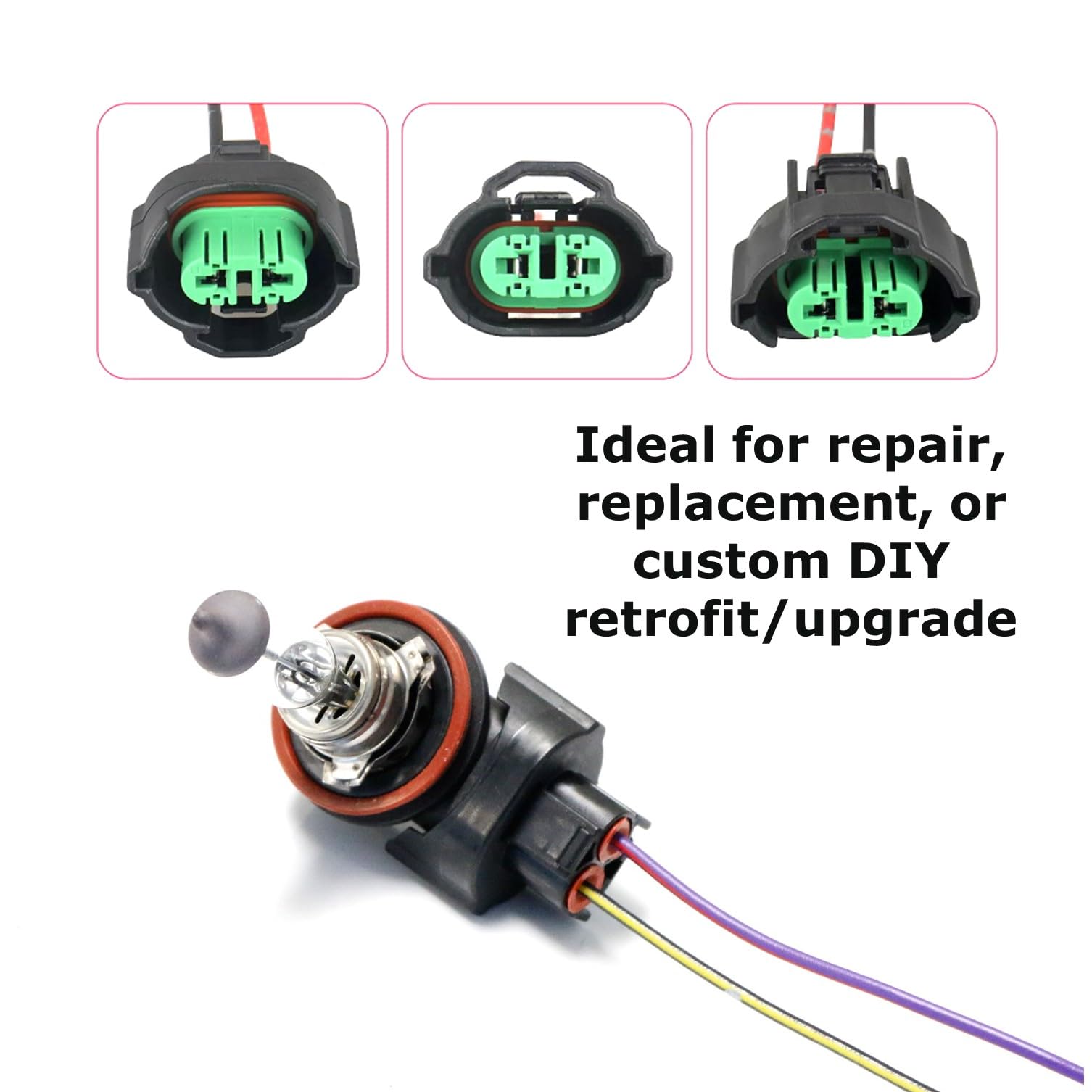 Ijdmtoy (2) Oem H11 H8 Female Adapters Wiring Harness Sockets W/ 4-Inch Wire Pigtails Compatible With Headlights Or Fog Lights U