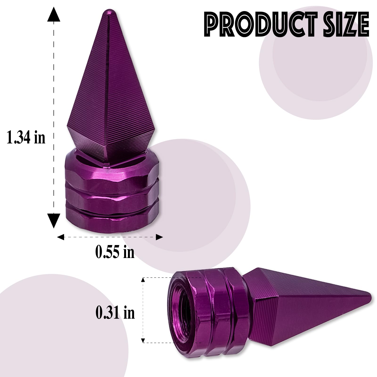 Meajoo 4Pcs Spiked Shape Tire Valve Stem Caps, Aluminum Alloy Spike Wheel Tire Valve Stem, Universal Dustproof Waterproof Air Ca