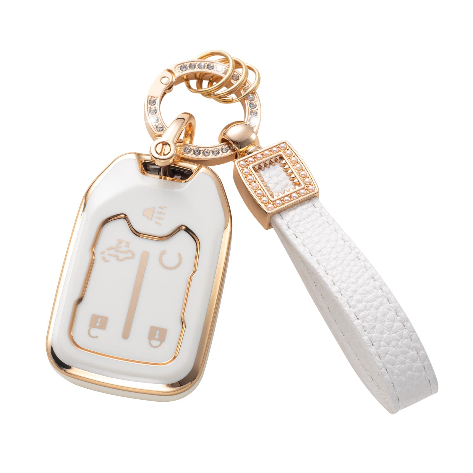 Cacarlike For Gmc Key Fob Cover With Leather Lanyard, Car Key Fob Case Compatible With Chevy Silverado Gmc Sierra 1500 2500Hd 35