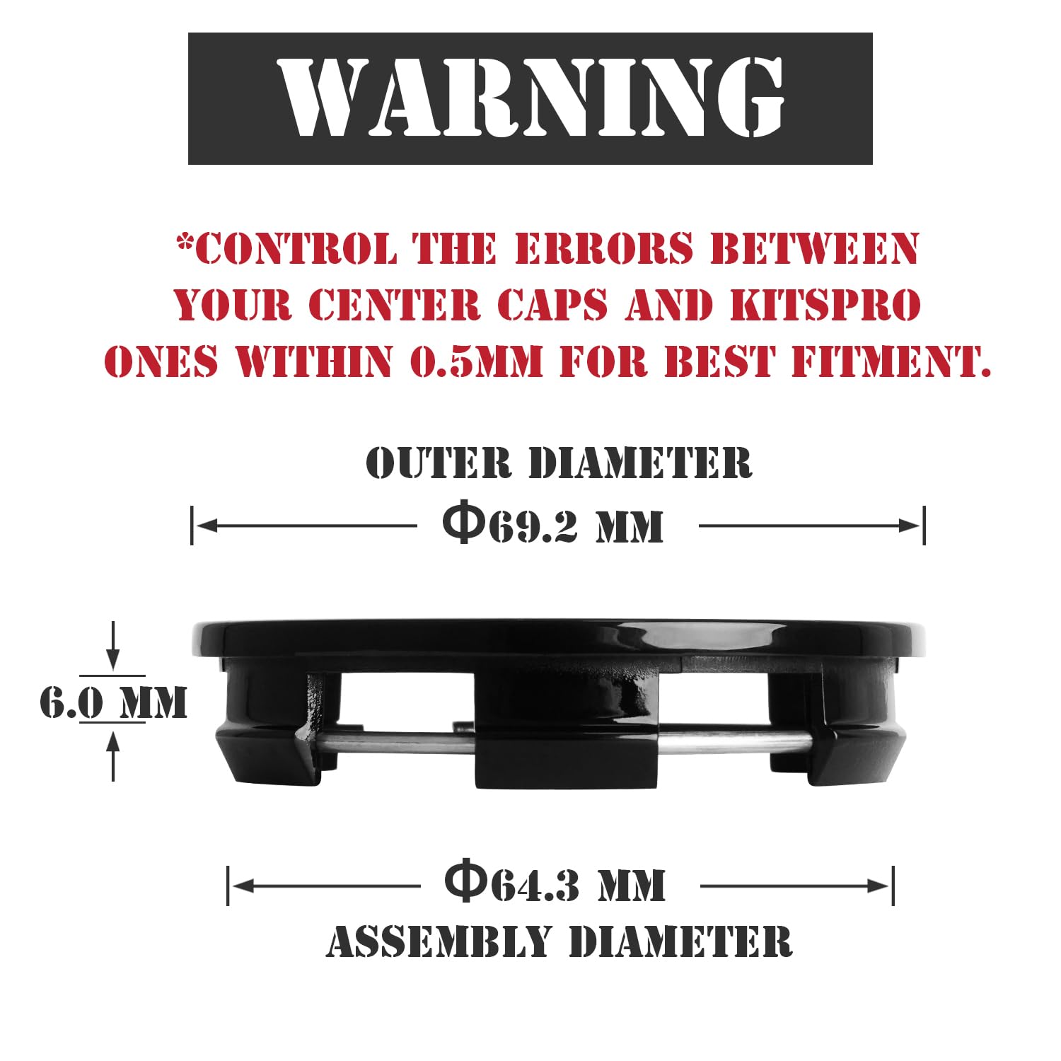 Kitspro 2.7Inch 69Mm Wheel Center Caps For Honda Accord Civic Crv Pilot Rim Hub Caps 44732 S9A A00, Pack Of 4 (Gloss Black, Oute