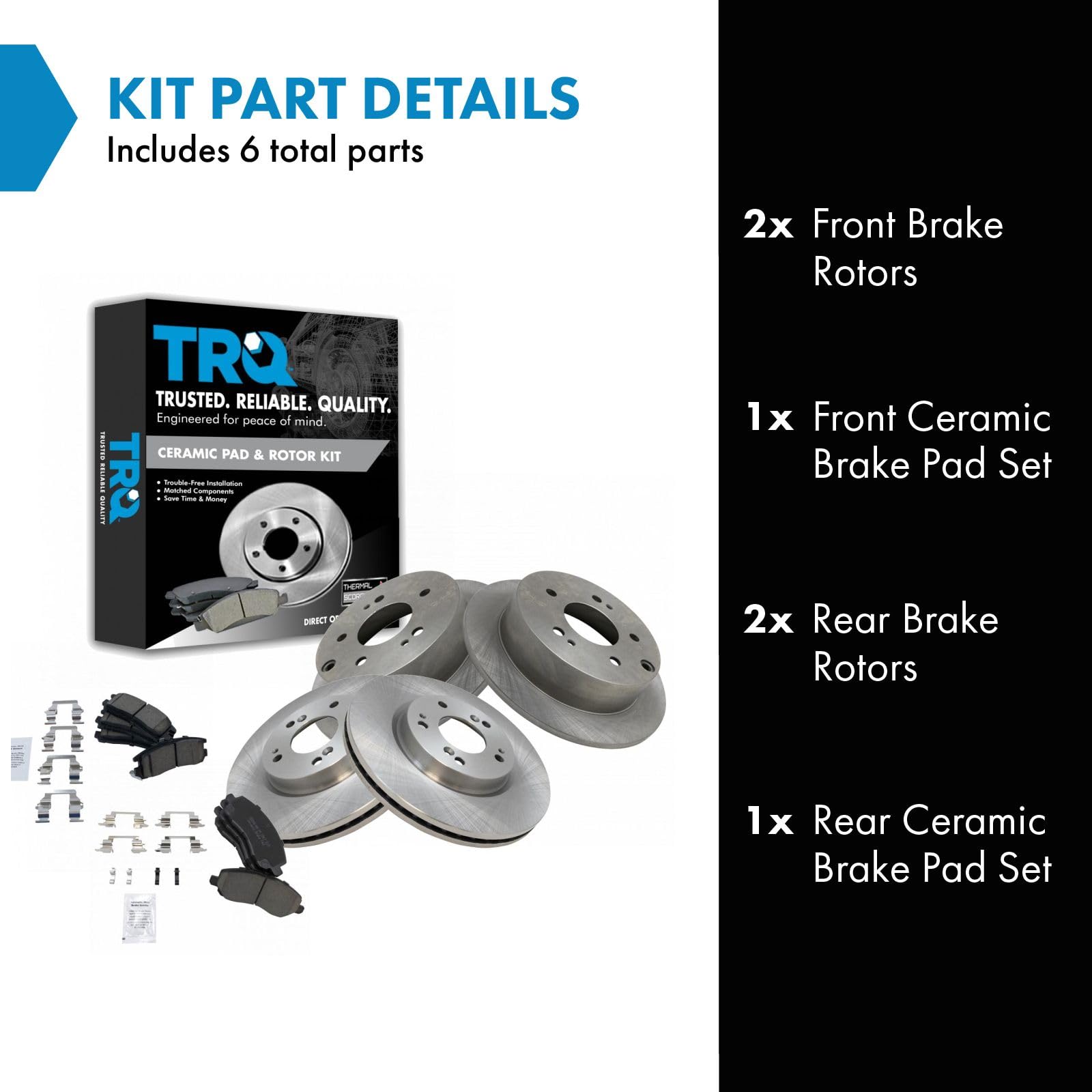 Trq Front And Rear Brake Pad & Rotor Kit Brake Pads Brake Rotor Ceramic Compatible With 2006-2012 Mitsubishi Eclipse 2004-2009 G