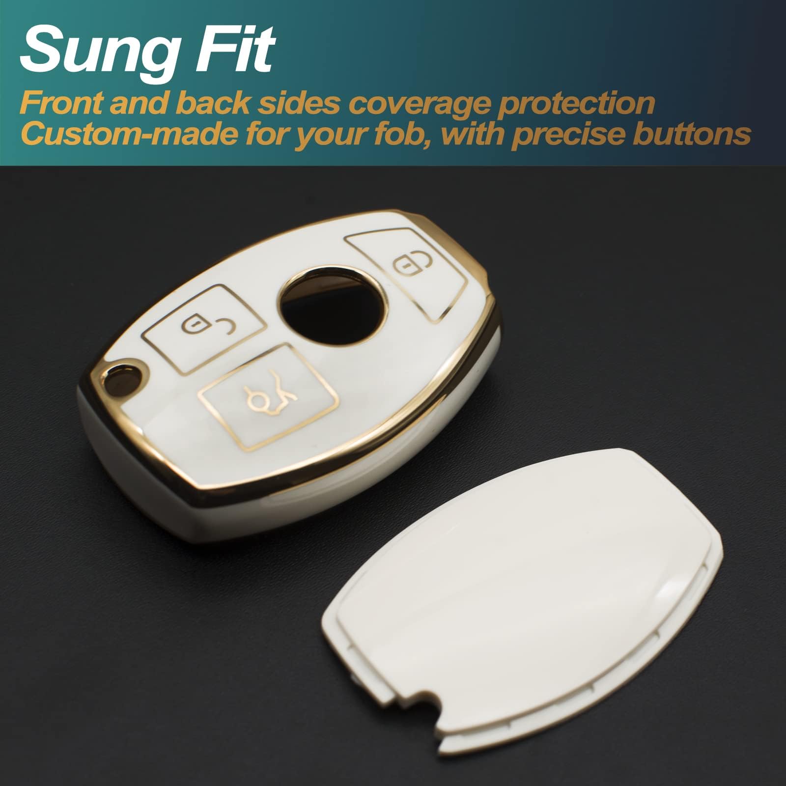 Feyoun Key Fob Cover Compatible With Mercedes Benz Cls Cla Clk Gl R Slk Amg A B C S E G M Class Smart Tpu Remote Keyless Key Fob Case Protection Shell Accessories, White