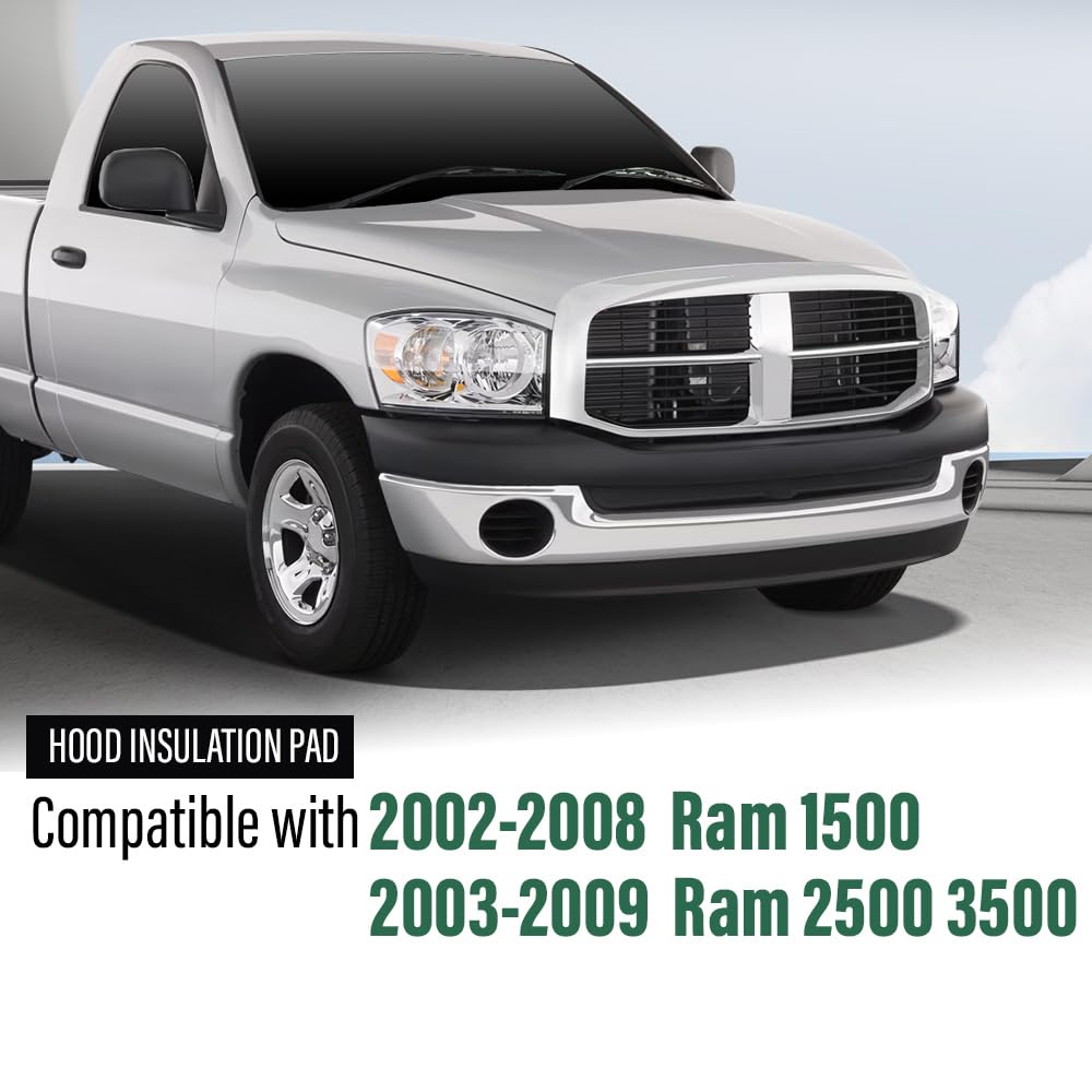 LQI Hood Insulation Pad 1/2'' with Clips Compatible with Dodge Ram 1500 2002-2008, Fit Dodge Ram 2500 3500 2003-2009 Black