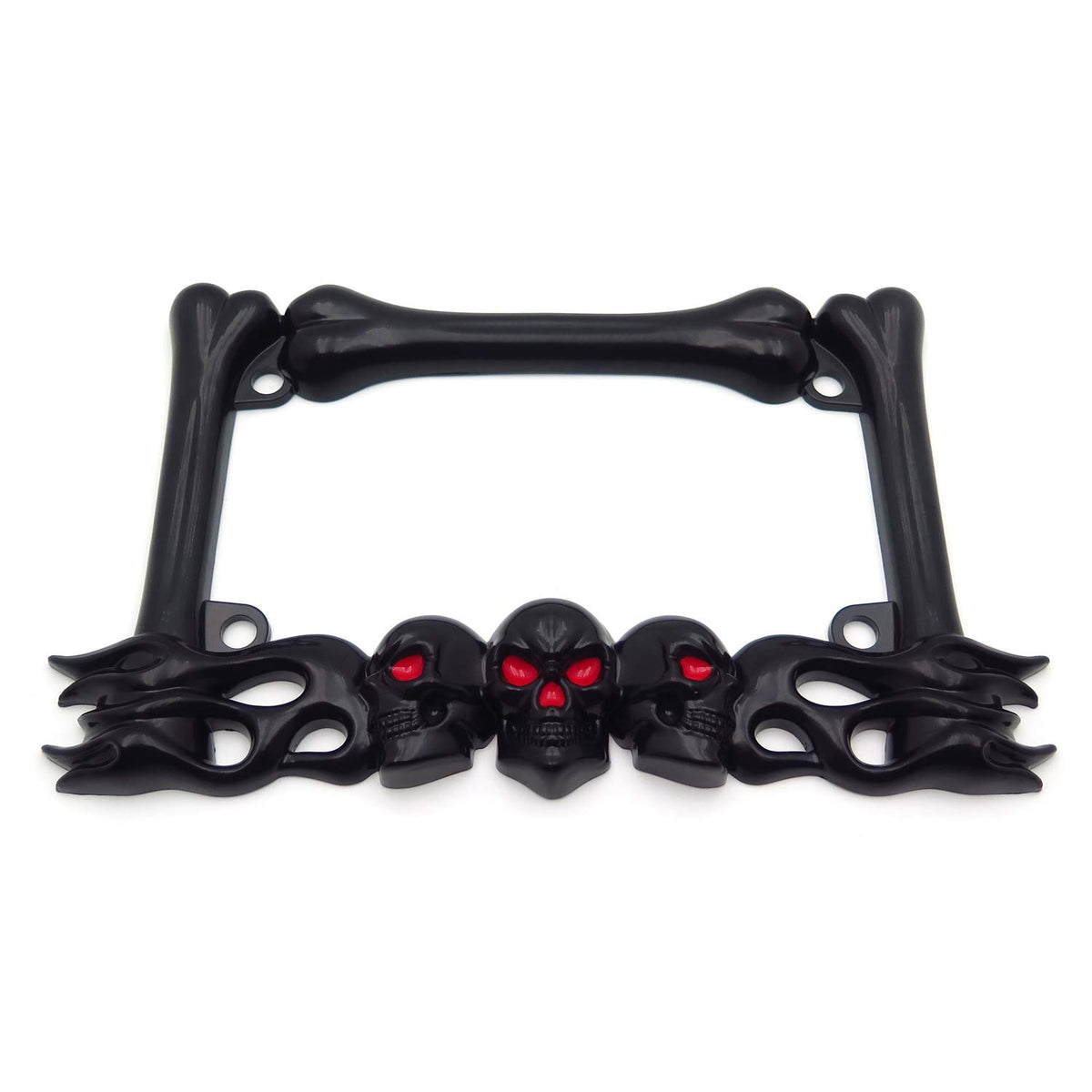 Httmt- Mt294-006- 3D Skull Flame Bones Black Motorcycle License Plate Frame Compatible With Harley-Davidson Black