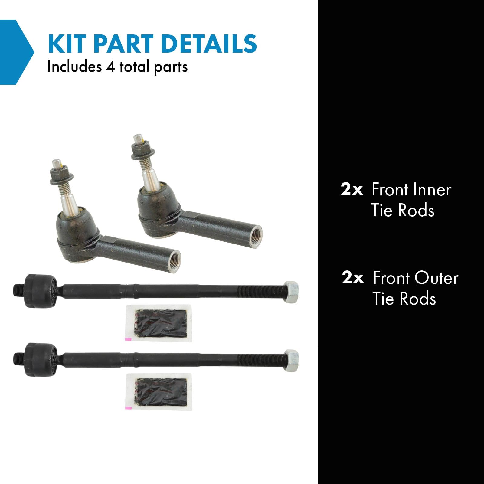 Trq Front Inner And Outer Tie Rod Set Compatible With 2011-2016 Buick Lacrosse 2012-2017 Regal 2014-2019 Chevrolet Impala 2013-2