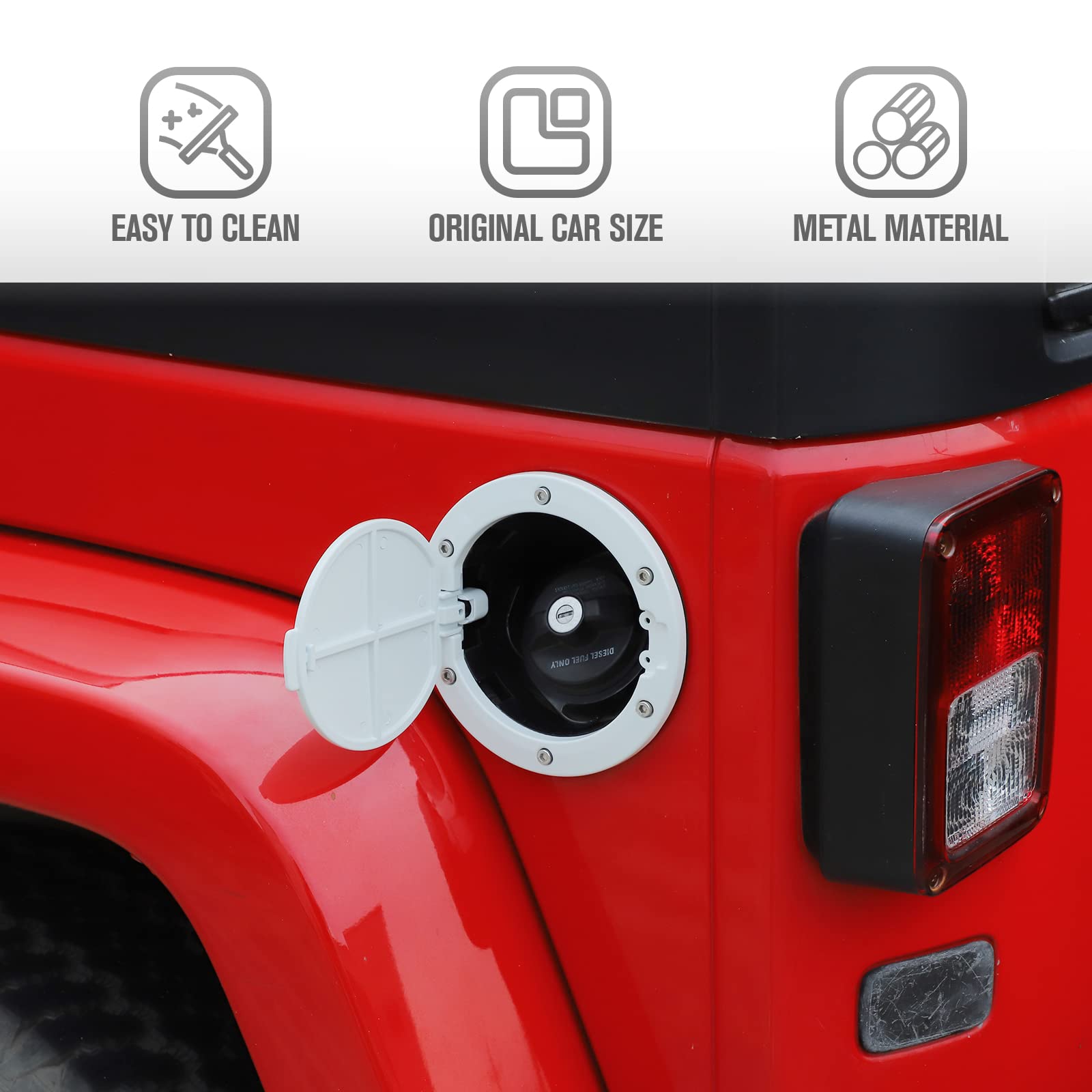 Jecar Jk Fuel Filler Cover Gas Cap Aluminum Alloy Gas Tank Door Exterior Accessories For Jeep Wrangler 2007-2018 Jk Jku, White