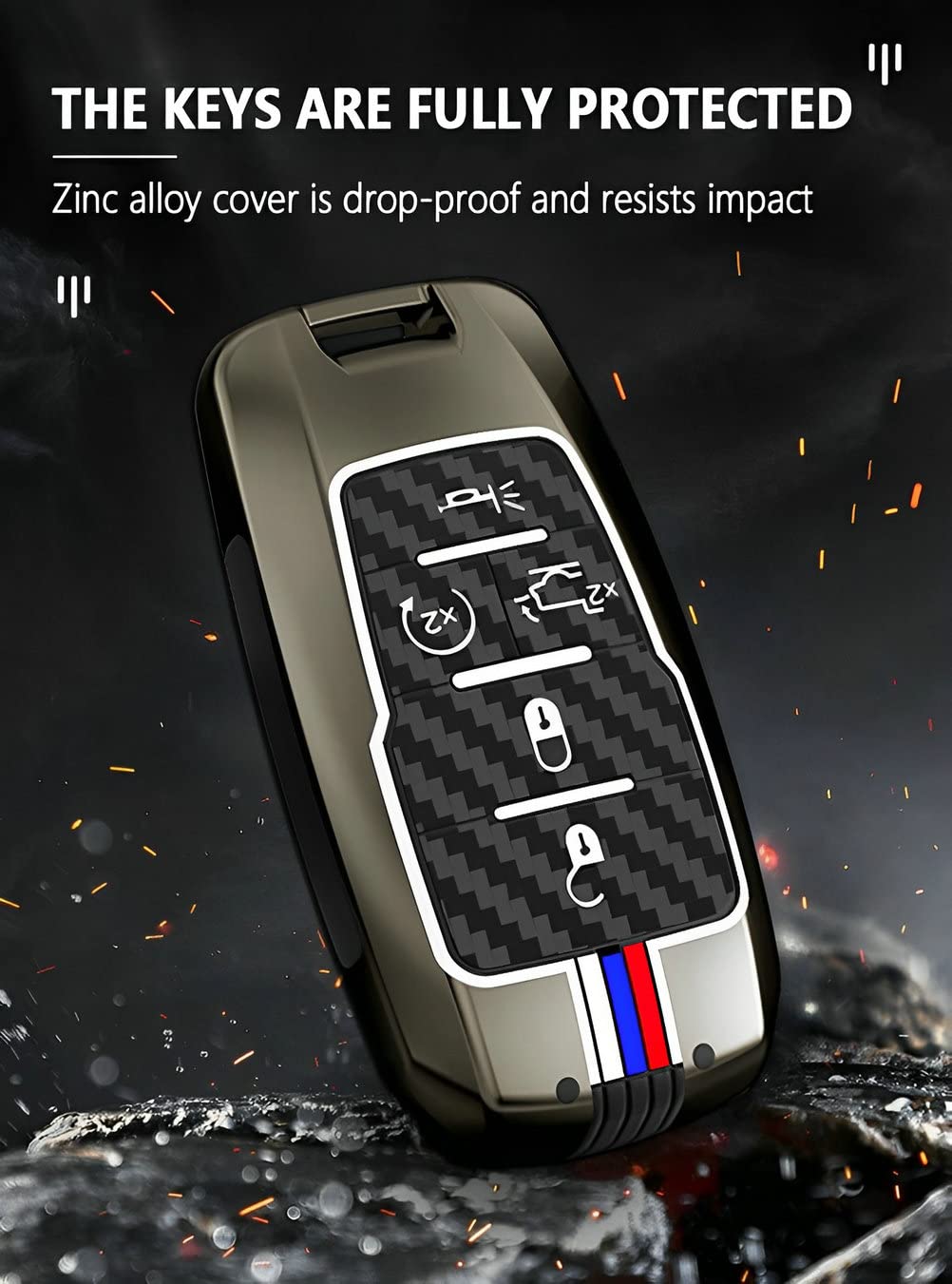 YONUFI for Ram Key Fob Cover Case Metal Shell Smart Key Holder protector Compatible for 2019-2024 Dodge Ram 1500 2500 3500 (RA5-