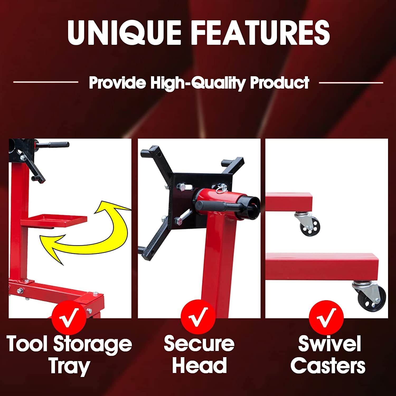 Big Red T25671 Torin Steel Rotating Engine Stand With 360 Degree Rotating Head And Tool Storage Tray: 5/8 Ton (1,250 Lb) Capacit
