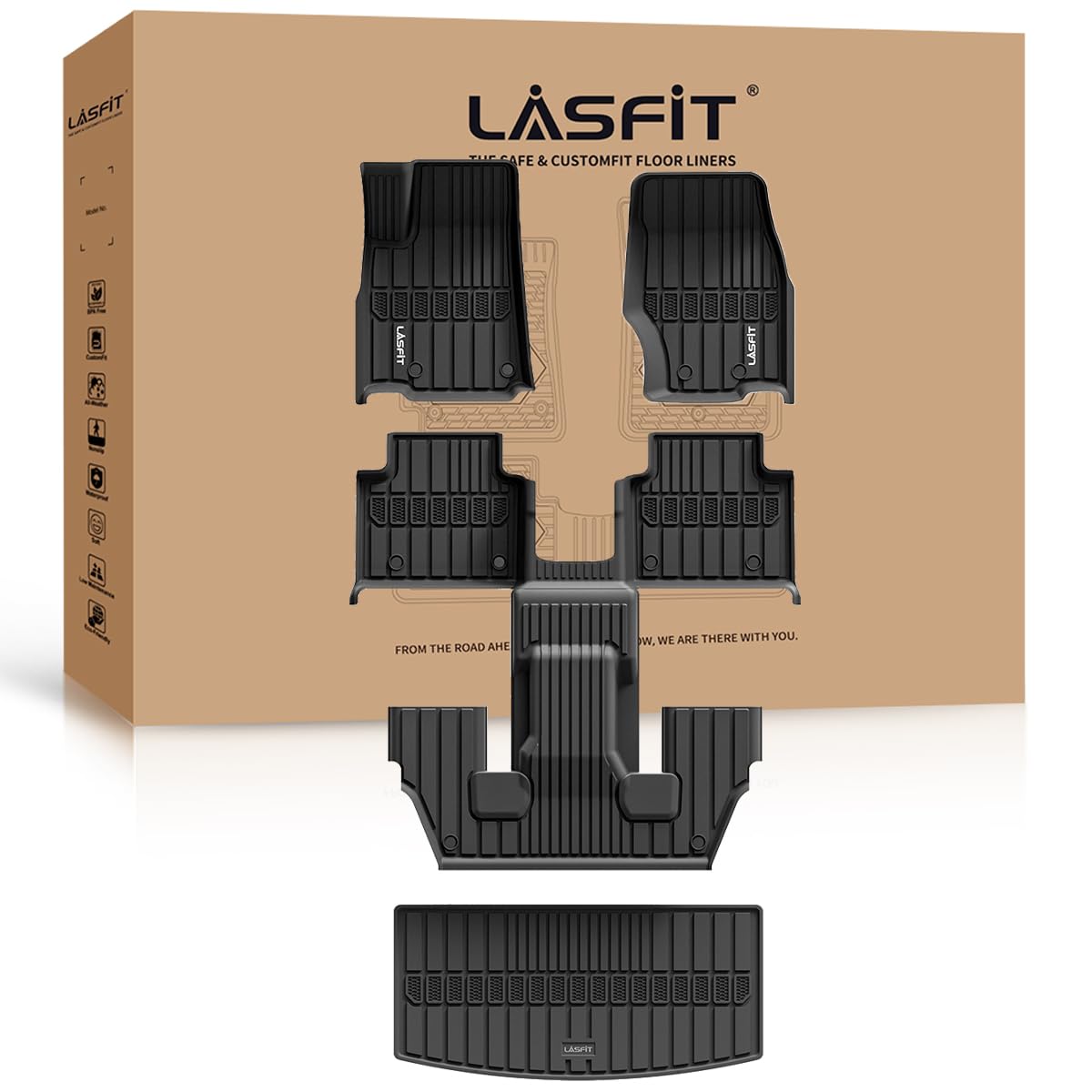 Lasfit Floor Mats & Trunk Mat For Jeep Grand Cherokee L 2021-2025 (Only For 6-Passenger Without Center Console) All Weather Cust