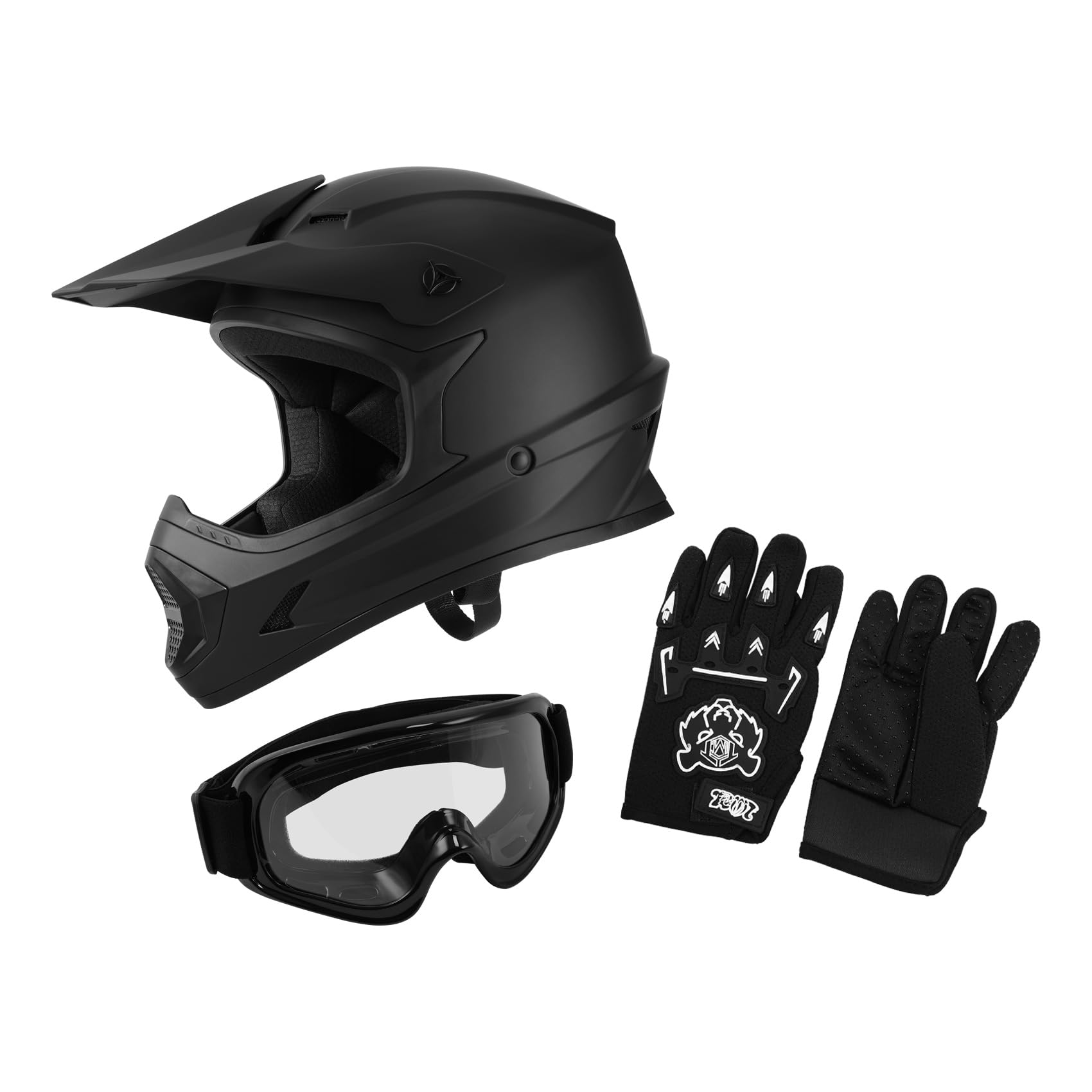 Xfmt Dot Youth Kids Motocross Offroad Street Dirt Bike Helmet Motorcycle Atv Full Face Helmet With Goggles Gloves, Matte Black S