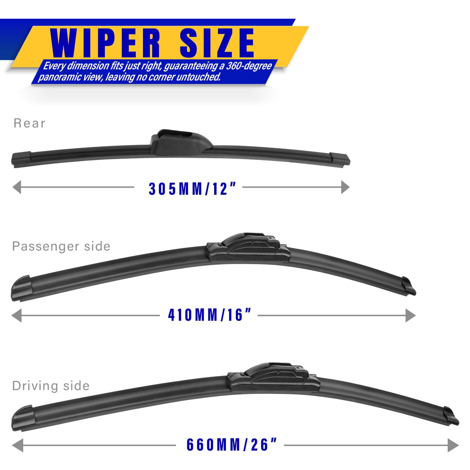 3 Wipers Replacement For 2017-2021 2022 Kia Niro, Windshield Wiper Blades Original Equipment Replacement - 26/16/12 (Set Of 3) U/J Hook