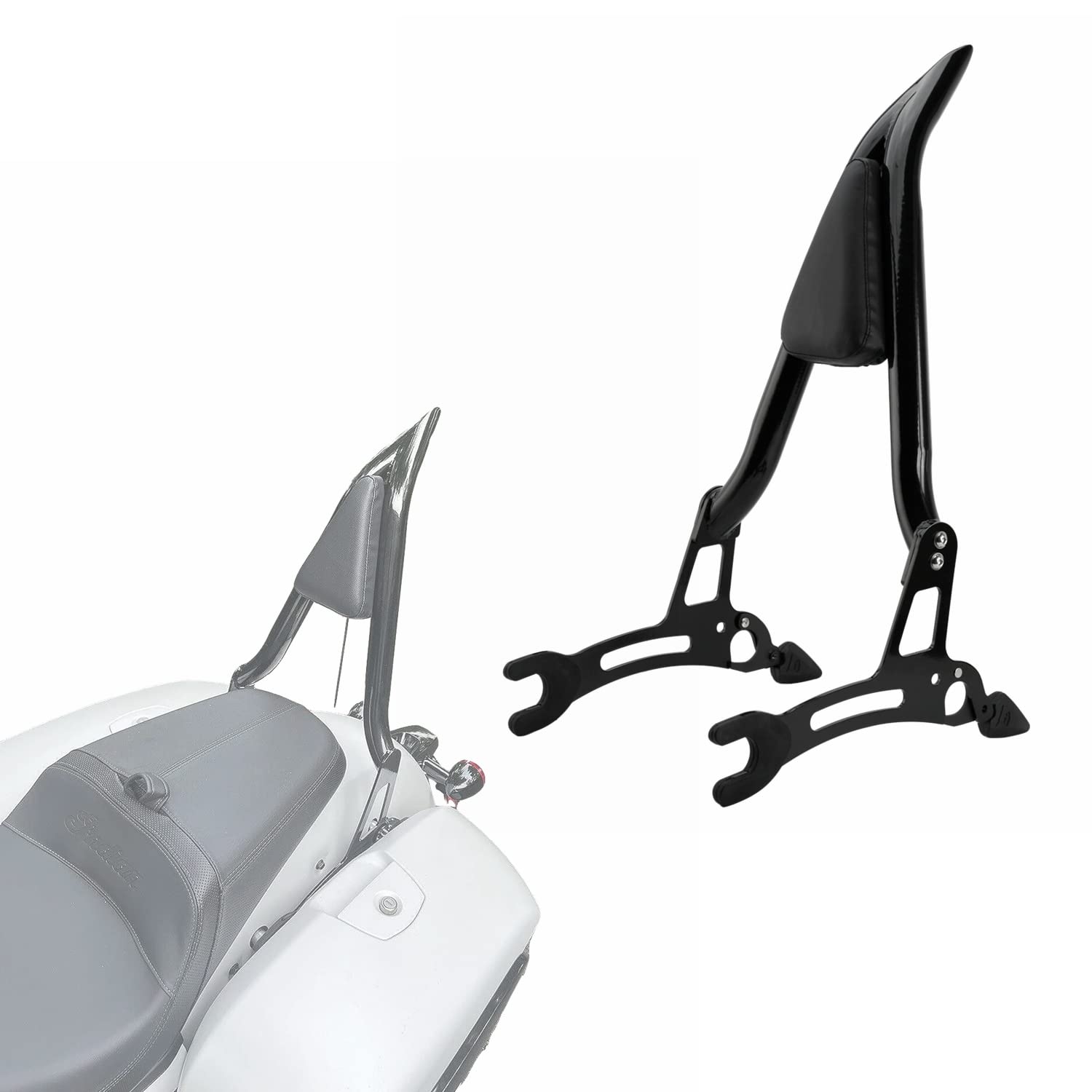 HARVARDS CHROME 23" Tall Detachable Sissybar for Indian Motorcycle - Gloss Black, Model IDA24GB, Fits 2014-2023 Challenger/Chief/Roadmaster