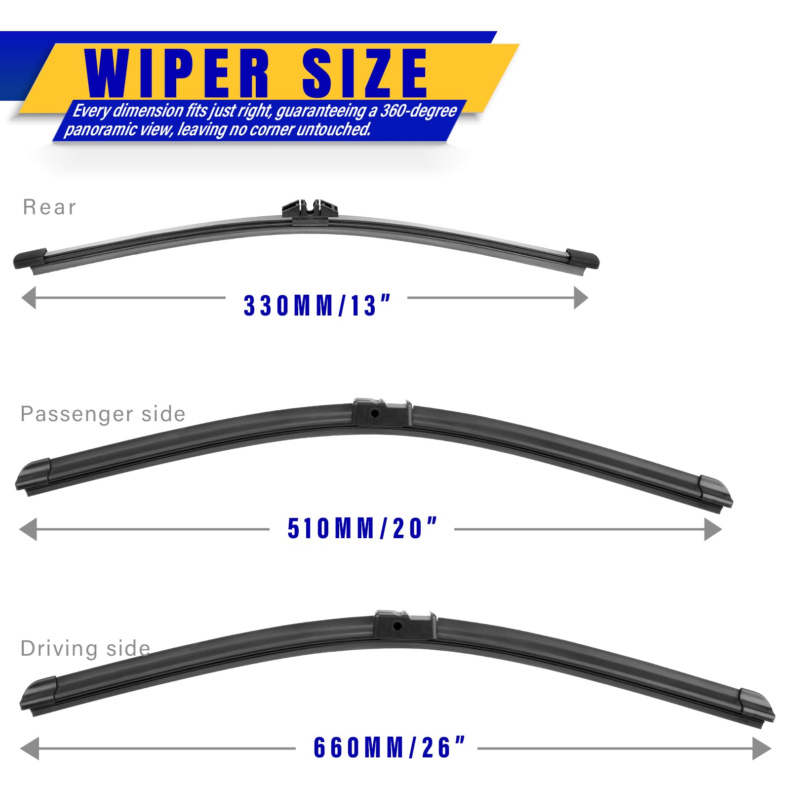 3 Wipers Replacement For 2011-2017 Bmw X3, Windshield Wiper Blades Original Equipment Replacement - 26/20/13 (Set Of 3)