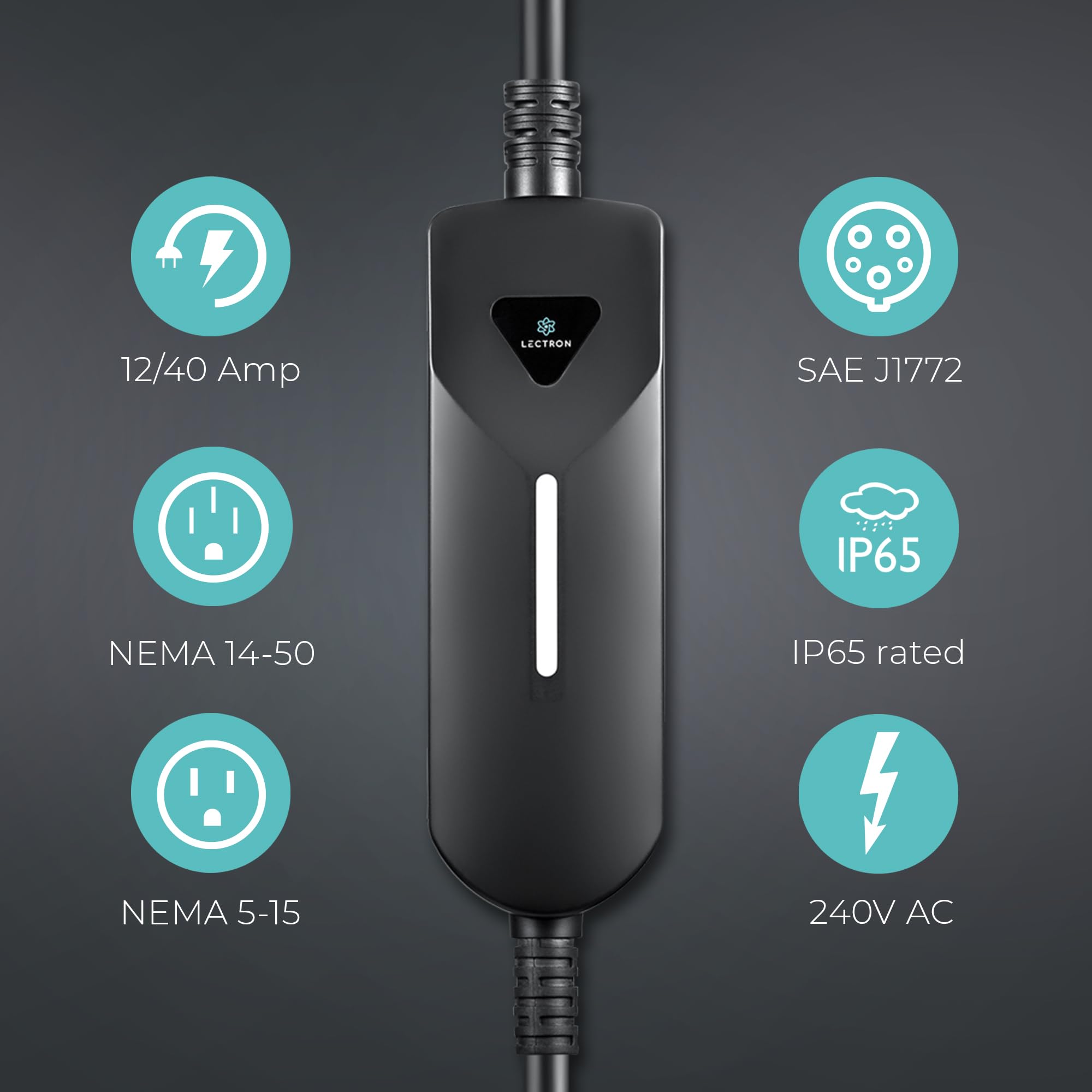 Lectron Level 1 / Level 2 Ev Charger (12 Amp / 40 Amp) With Dual Charging Plugs (Nema 5-15 & 14-50) - Portable Electric Car Char
