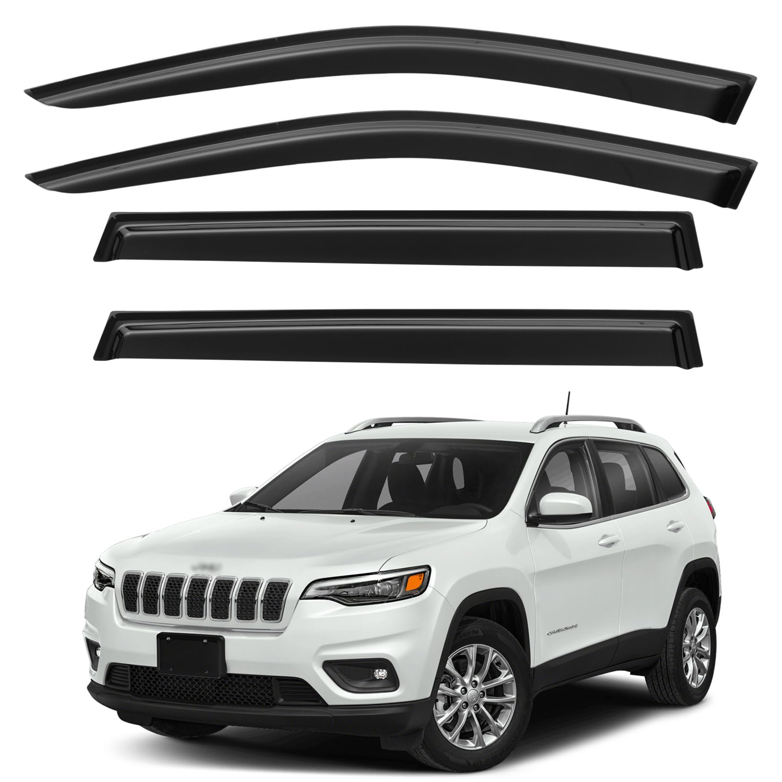 Window Visors Rain Guards for 2014-2023 Jeep Cherokee, Out-Channel Window Vent Wind Deflectors Visors Shades for 14-23 Cherokee