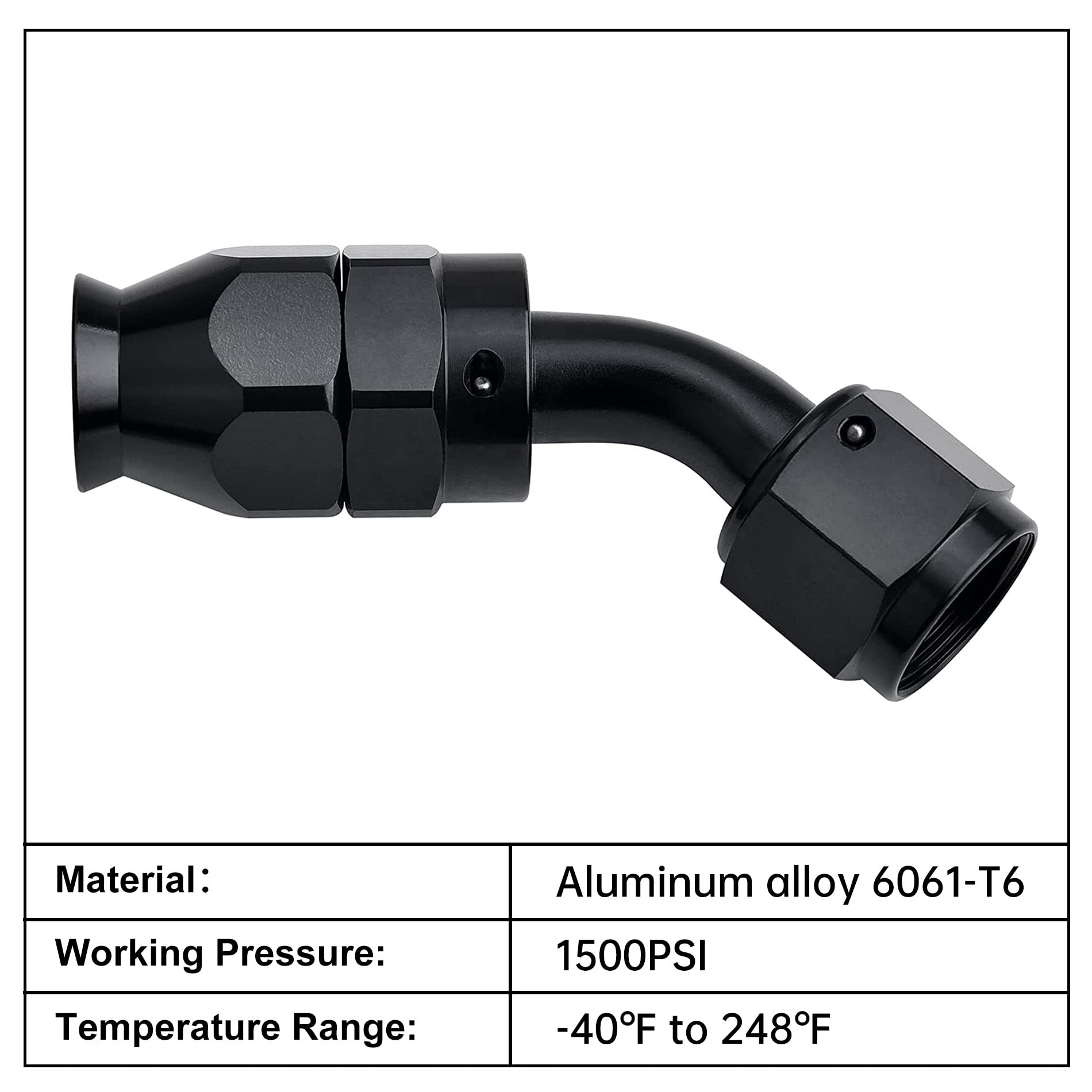 Evil Energy 4An Ptfe Hose End Fitting 45 Degree Black For Ptfe Hose Only 2Pcs