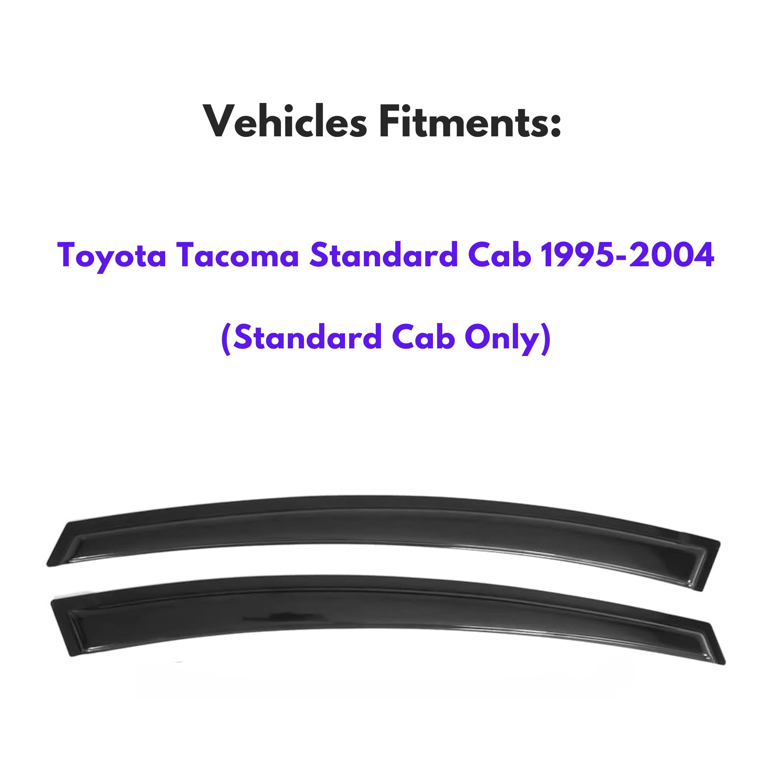 Ig Window Visor For Toyota Tacoma Standard Cab 1995-2004, Rain Guard Tape-On Extra Durable Sun Wind Side Vent Window Deflector,