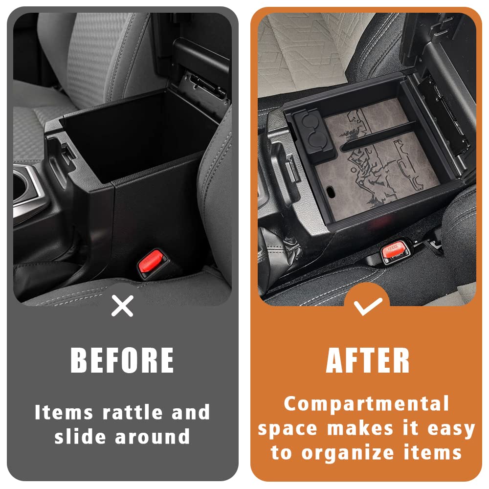 Triplealiners For 2023 Tacoma Center Console Organizer With Leather Trim Inserts Compatible With Toyota Tacoma 2016 2017 2018 2019 2020 2021 2022 2023 Armrest Storage Box (Leather Retro Grey)