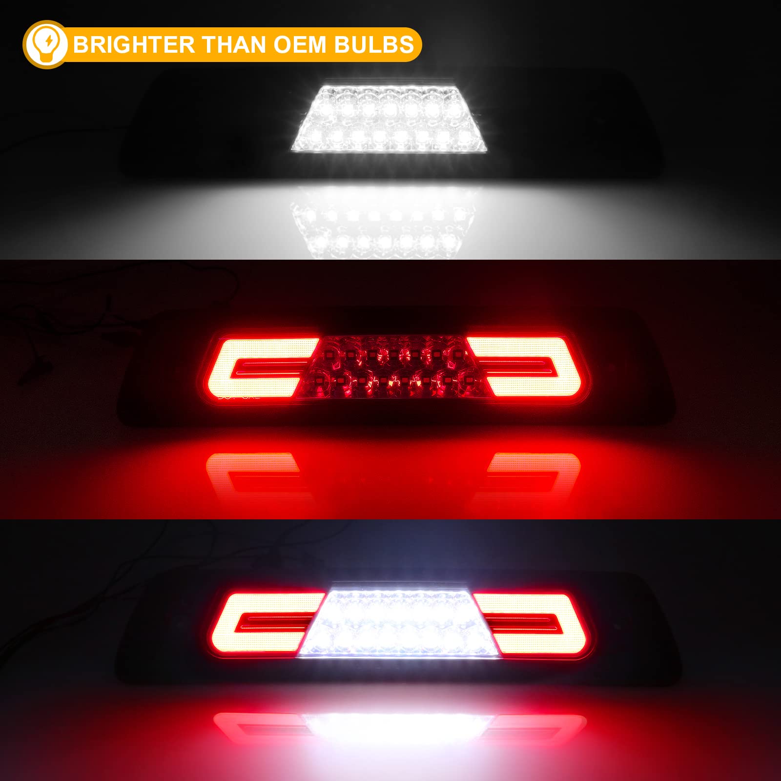 R&F Auto Led Clear Red Lens 3Rd Brake Light Replacement For F150 (2009-2014) High Mount Stop Lamp Tail Rear Cab Roof Cargo Lights With Seal Foam Gaskets