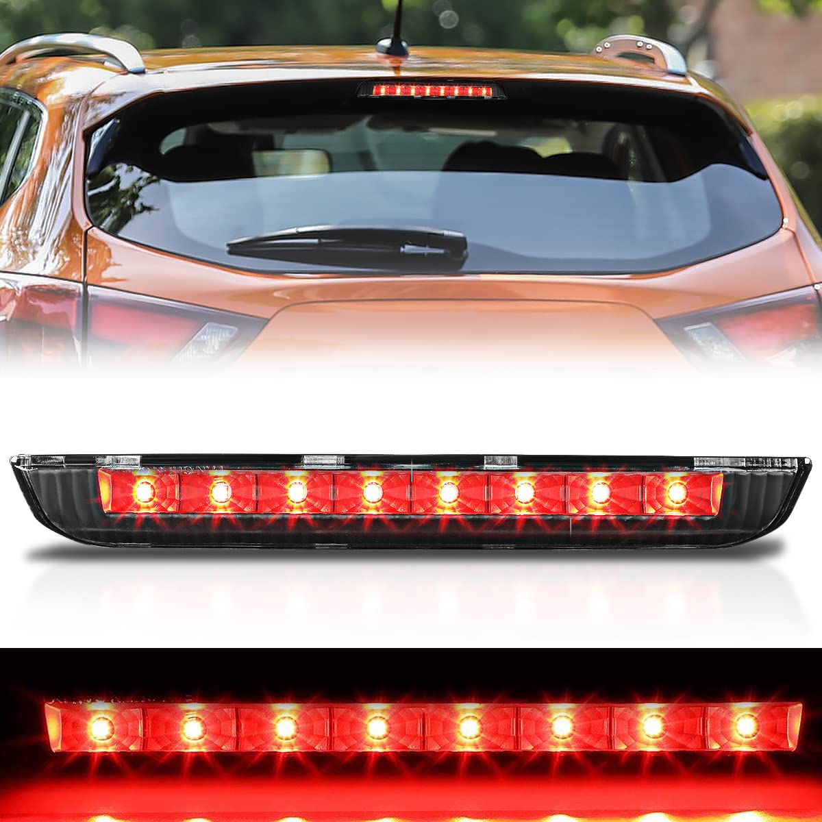 Auto Dynasty Red Housing Full Led Third 3Rd Rear High Mount Brake Light Stop Lamp Compatible With Rogue 14-19