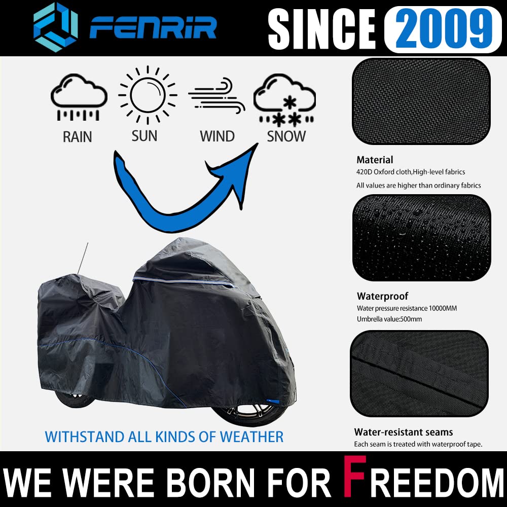 Fenrir 108'' Motorcycle Cover Waterproof Outdoor Storage Exhaust Pipe Anti-Scalding Antenna Hole For Harley Davidson Touring Roa
